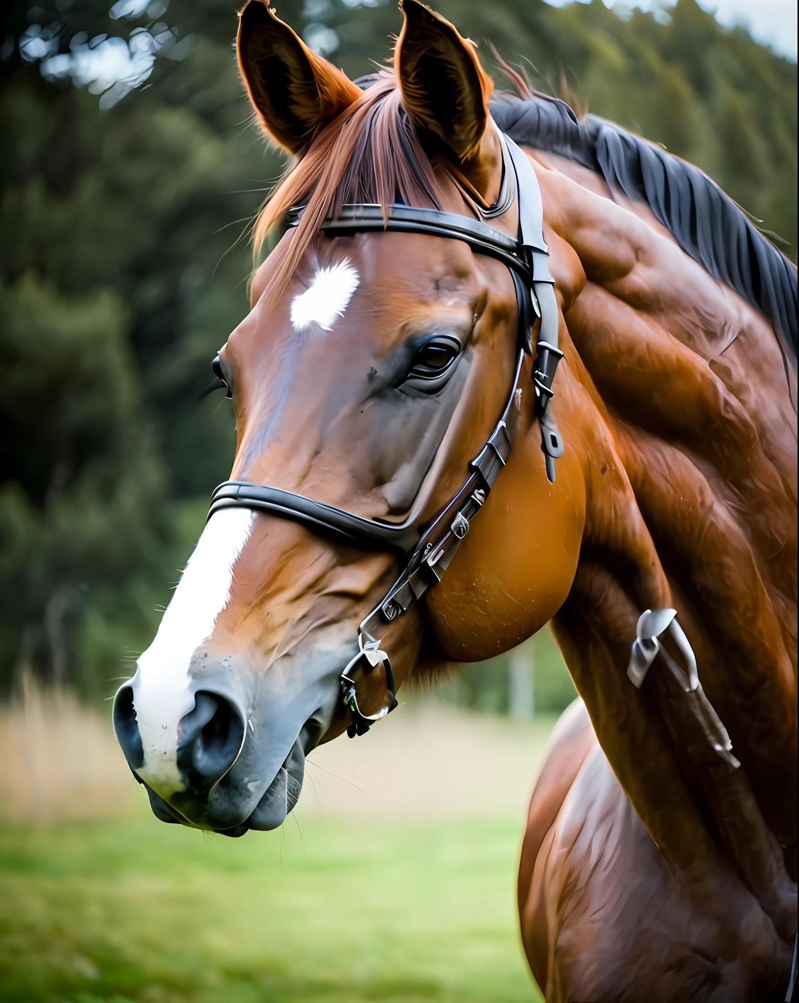 fking_scifi_v2, portrait of a horse, large eyes, smooth skin, silt, 80mm, f/1.8, dof, bokeh, depth of field, subsurface scattering, dotted