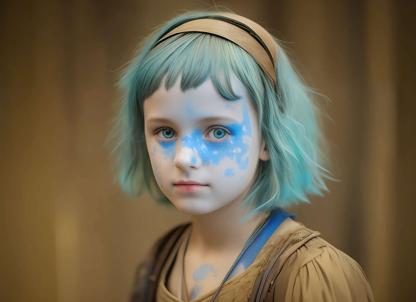 A short-haired dressed in medieval blue light-haired with scabies on her face --auto --s2