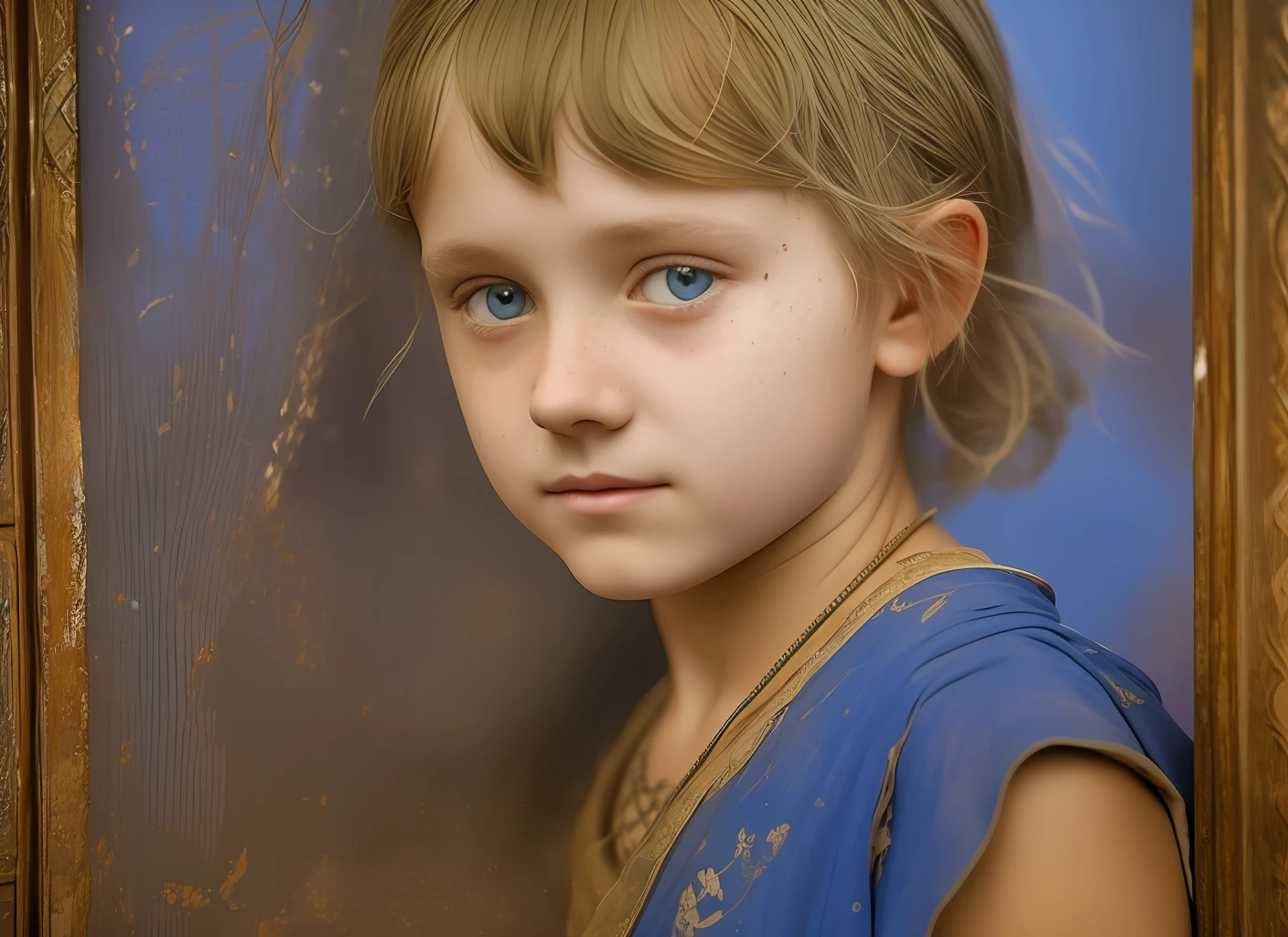 A short-haired -yeld gidressed in medieval blue light-haired with scabies on her face --auto --s2