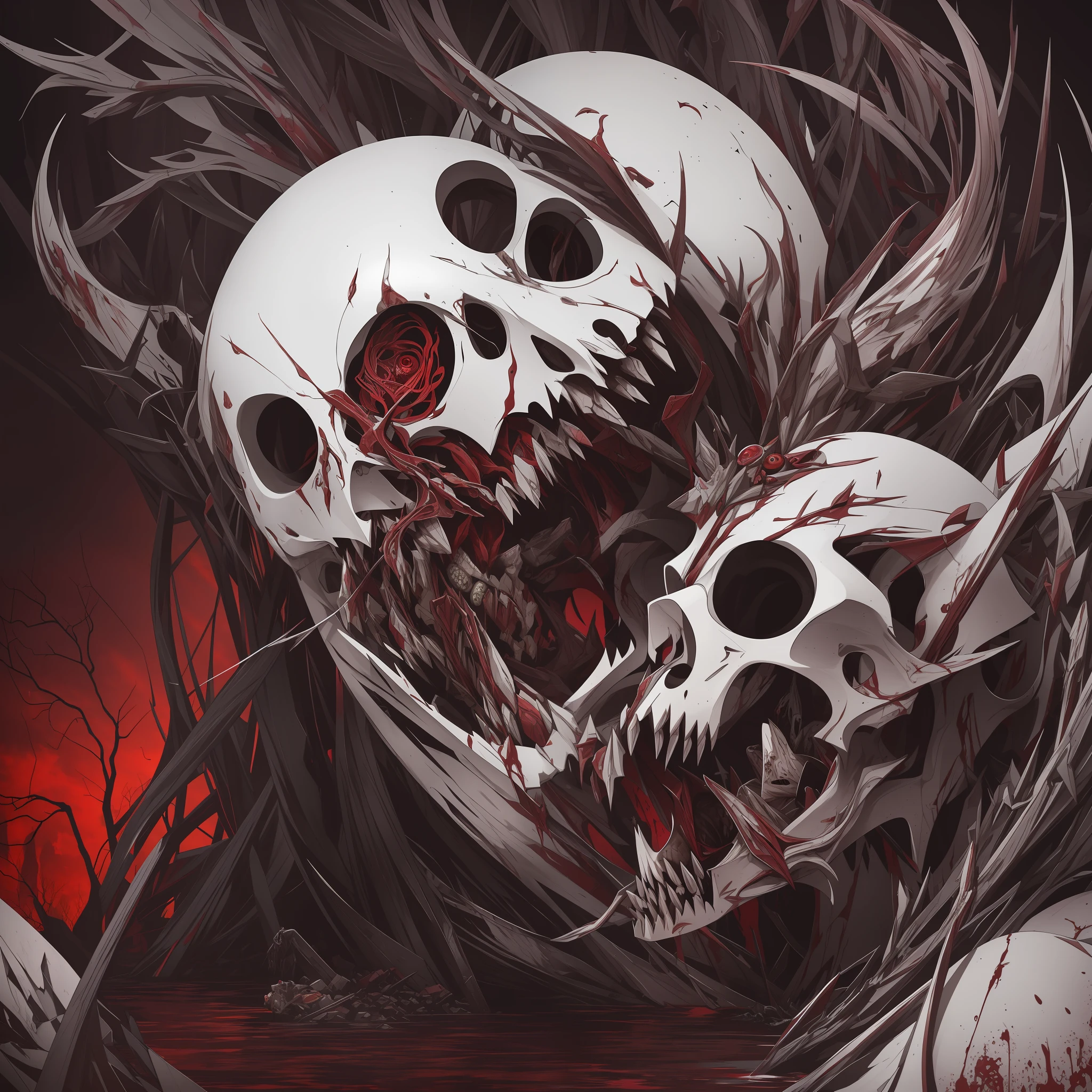 portrait of the most beautiful form of chaos, elegant, a brutalist designed, vivid colours, romanticism, by apterus, (apterus creepy anatomy:1.3), ((ahegao)), rolling_eyes, ((head down)), an evil girl bathing in a pool of blood, sharp teeth, maniacal laughter, ((decay and spooky)), atmospheric, trending on artstation. 8 k masterpiece, ((symmetry)), death, decay, vengeful japanese ghost, spooky dark village