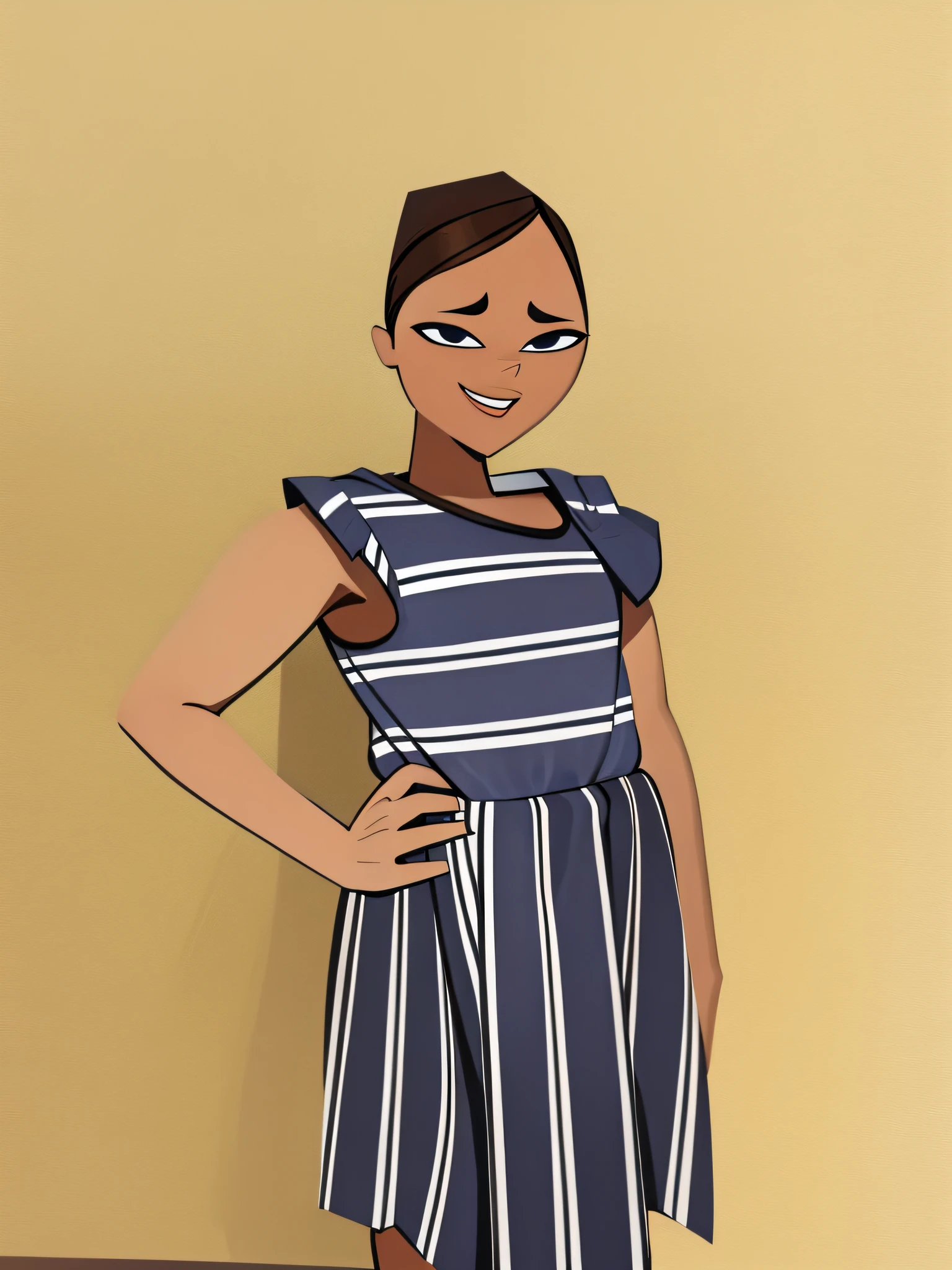 The original image shows the girl from head to knees. Now, imagine and add the girl's full body, including her legs, feet, and any other detail that is needed to make the final image more realistic and cohesive. Be sure to keep the style and tone of the original image.