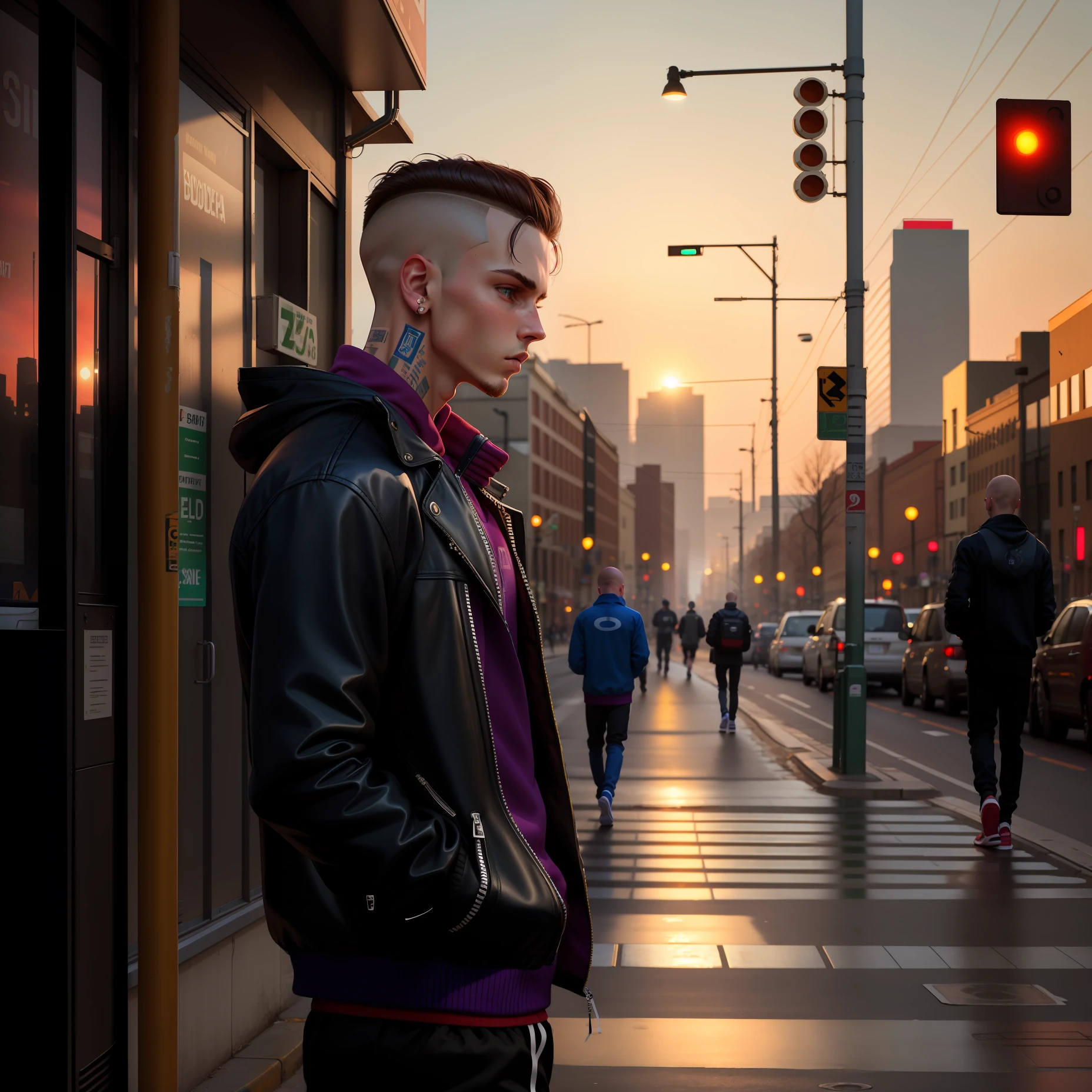 Skinhead style boy with sportswear and subversive features