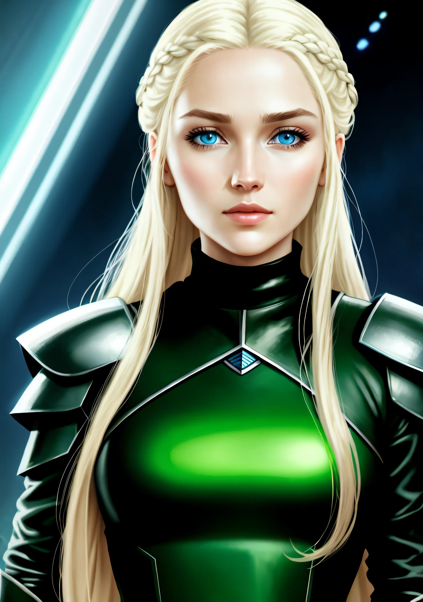 Photograph a woman with blue eyes, in startrek movie, Game of Thrones wallpapers, cartoon image, computer drawing, of a futuristic woman, among us video game, long blonde hair, imperious, webtoons, clear look
