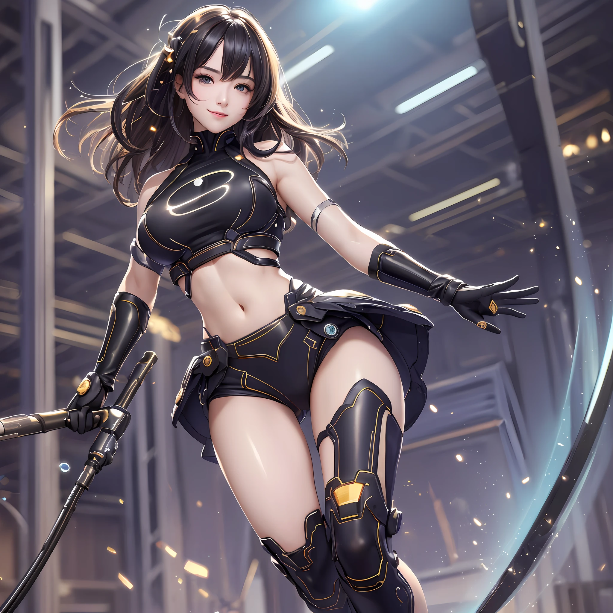 Best Quality, Realistic, Masterpiece, 8K, High Resolution, Solo, 1Girl, (((Woman))), (Medium Tits), ((Looking at the Audience)), (Looking at the Camera), (Medium Hair), (Professional Lighting, Background Bokeh), Top Angle Perspective, Extremely Detailed Face, Trendy Atmosphere, Chinese Woman, Roof, ((Daytime)), (Sportswear: 1.5), Uniform, (Portrait: 0.6), Seductive Smile, Gorgeous, Floating Hair, (Light Particle, Lens Glow, Glow Particle: 0.6), (Dynamic Pose: 1.2), Soft Light, Black Hair, Full Body, Standing, Rectangular Face --auto --s2