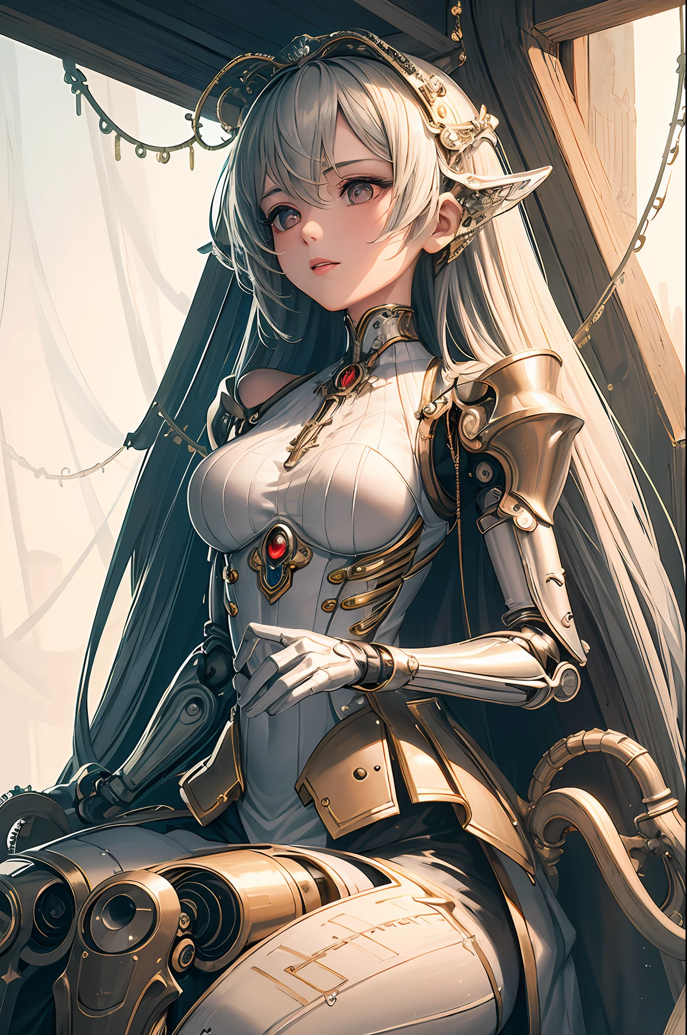 (((masterpiece))), (((best quality))), ((ultra-detailed)), (highly detailed CG illustration), ((an extremely delicate and beautiful face)),(cute and delicate face), cinematic light,((1girl mechanical)),solo,full body,(machine-made joints: 1.4),((mechanical limbs)),(blood vessels connected to tubes),((mechanical vertebra attached to the back)),((mechanical cervial attached to the neck)),((sitting)),perfect body, wet body, intelligence, perfect, brightness, neon,  Lights, Nexus, Bioelectric, Ancient