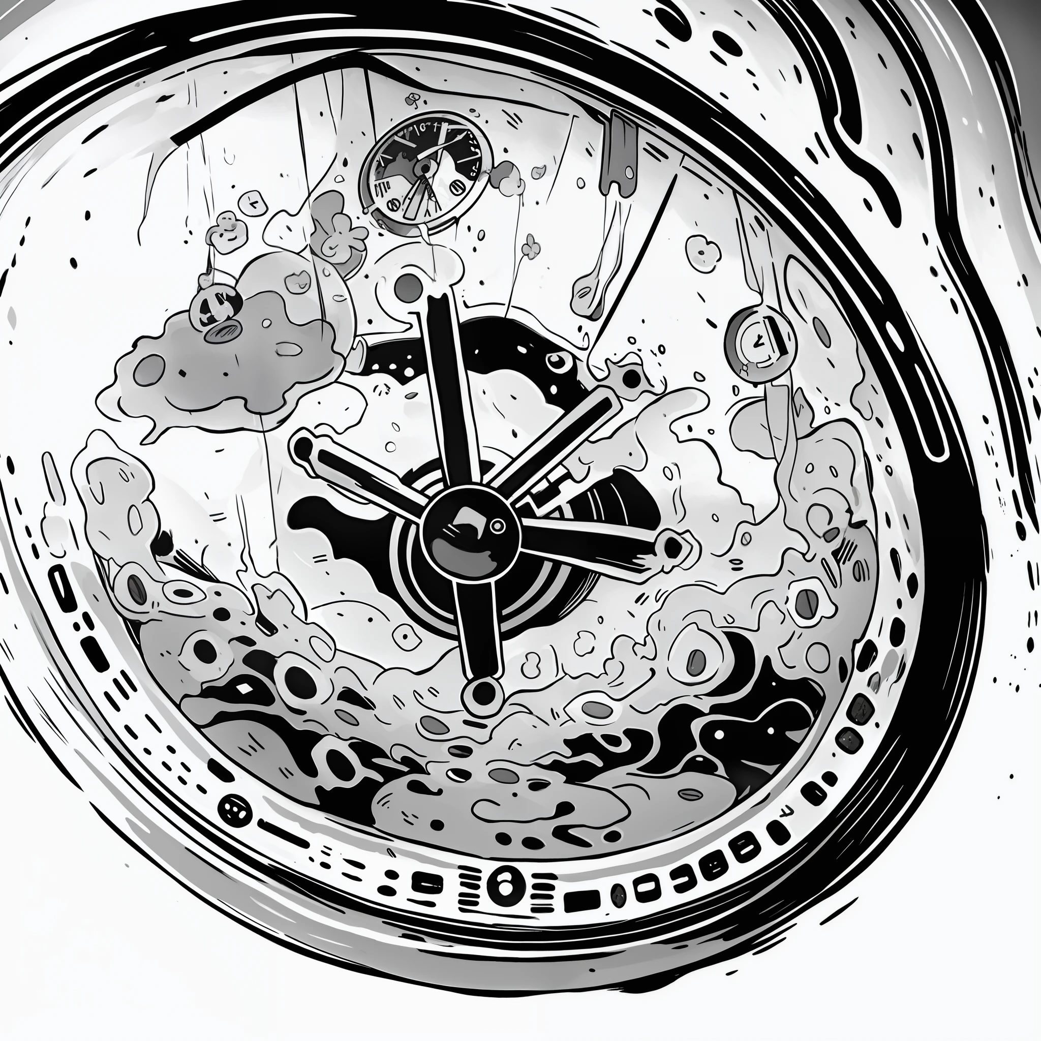 A sticker of a melting watch: Inspired by the famous painting "The Persistence of Memory" by Salvador Dalí, the sticker depicts a clock that is slowly melting. This sticker causes a sense of distorted time and provokes reflections on the ephemeral nature of time.