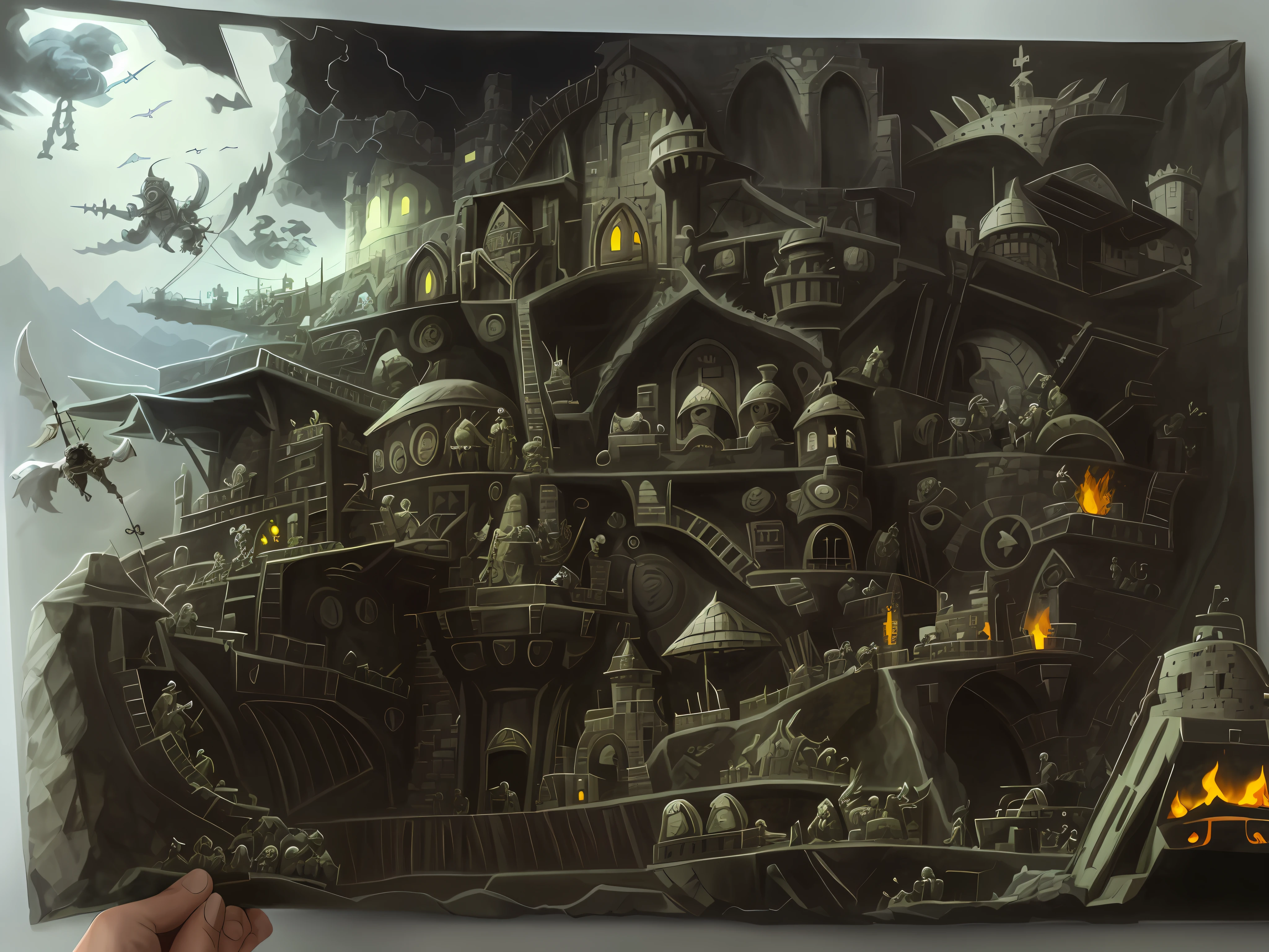 Battle, castle, creep, monster, warrior, hero, holy sword, lava, volcano, magic, magician