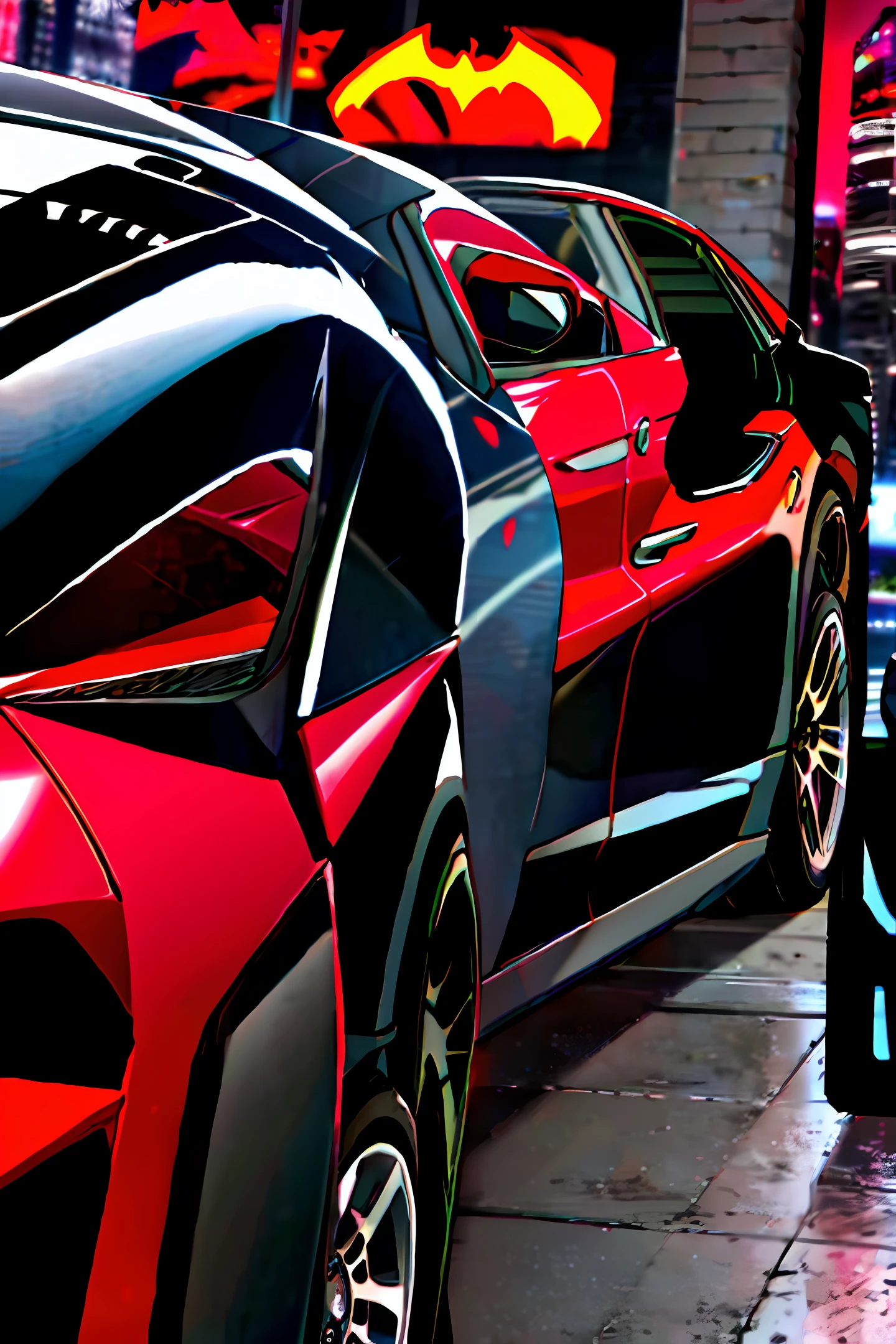 Red Ferrari with Batman inside