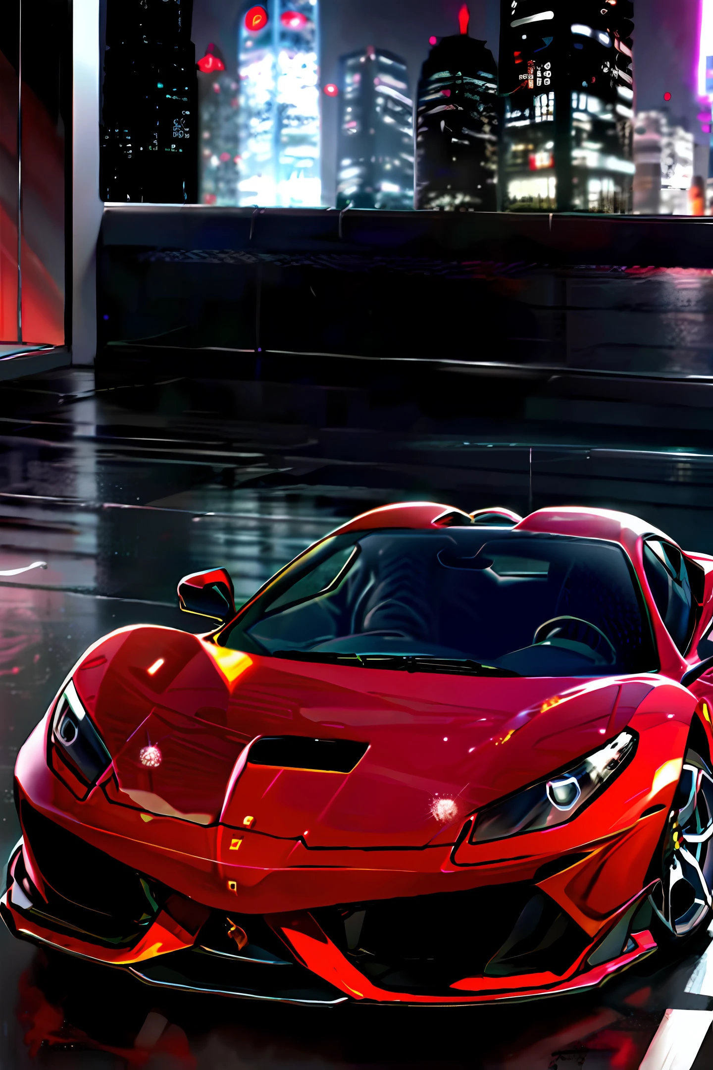 Red Ferrari with Batman inside