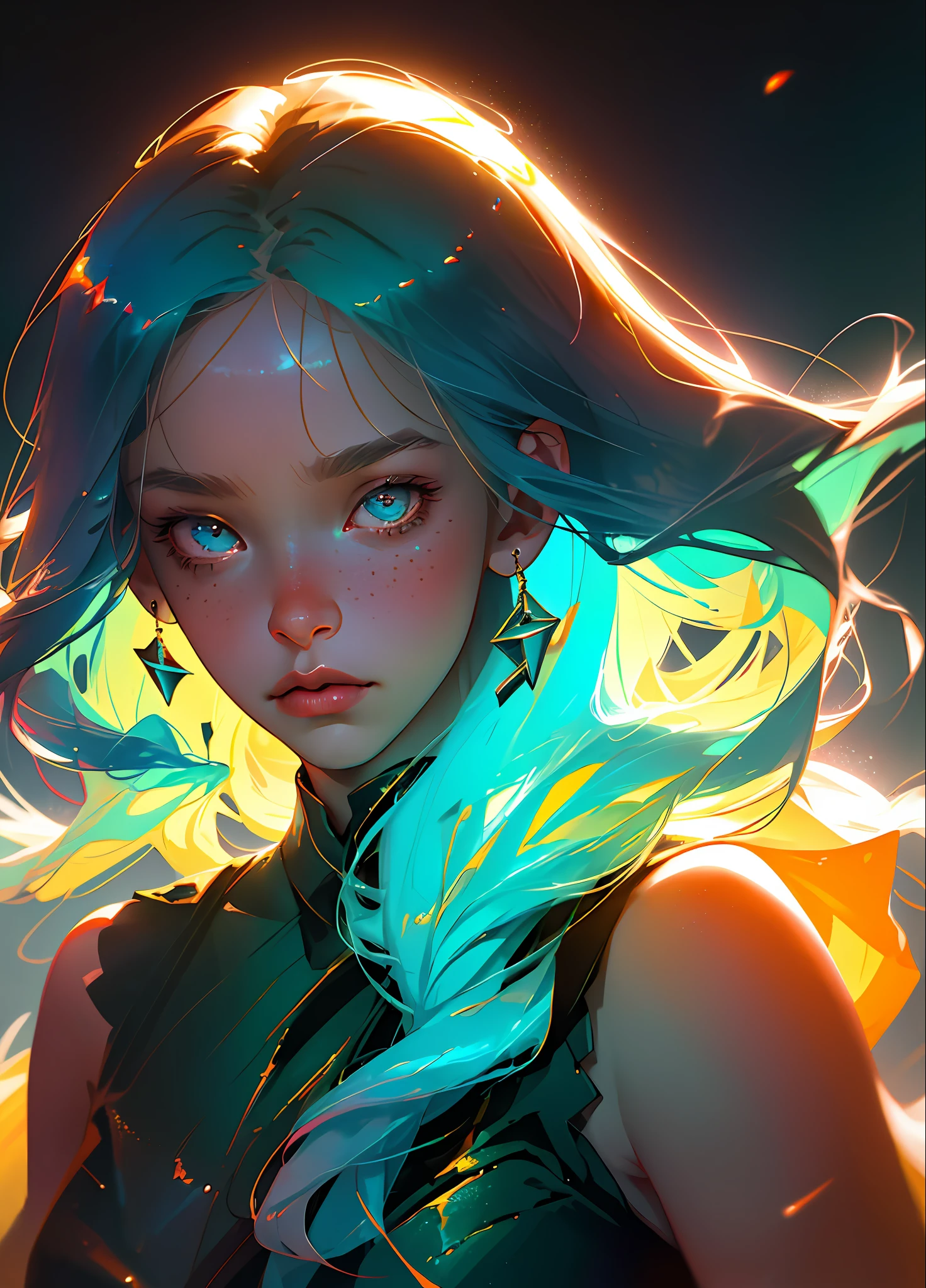 (Firefly Night), (High Detail: 1 1), Rough Face, Natural Skin, High Quality, Beautiful Eyes, (Detailed Face and Eyes), (Face: 1 2), Noise, Extra, Real Photo, PSD, Light Film Photography, Sharp Focus, Contrast Lighting, Detailed Skin, High Resolution 8k, Crazy Detail, Realistic, Professional Photography, 8k UHD, DSLR Camera, Soft Light, High Quality, Film Grain, Fujifilm XT3,1girl,Turquoise Hair
