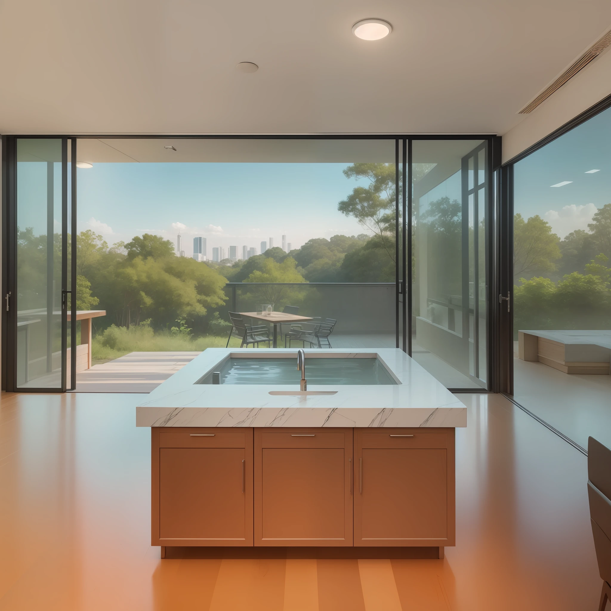 Welcome to your new home! This modern property is located in São Paulo, Brazil, an urban oasis surrounded by a verdant landscape and urban trees. The building is designed in pastel tones, in perfect harmony with the natural beauty around it.
As soon as you enter the building, you will notice the spacious and minimalist layout. Each room is illuminated by natural light, making you feel in tune with nature while still being in the heart of a bustling city.
The open kitchen is the focal point of the common area, with its cabinets decorated with high-gloss structure, an elegant marble countertop, and modern appliances to make your daily life easier.
The master bedroom is a tranquil retreat, with a large window that opens to spectacular views of the wooded surroundings. The master bathroom is equipped with a soaking tub, separate shower and double sinks.
Every detail of this property has been planned to provide a comfortable and cozy life. The soft, neutral colours, along with the elegant and modern furniture, convey tranquility and luxury in every corner.
Situated on a busy city street, you'll have no problem finding restaurants, shops and services nearby. Still, the building is strategically positioned to ensure a calm and tranquil environment, away from the noise of the street.
With the green, wooded and illuminated landscape outside, this modern property is the perfect choice for those who wish to live in an urban environment but also enjoy a peaceful and natural environment. Come and make this your new home! --auto --s2