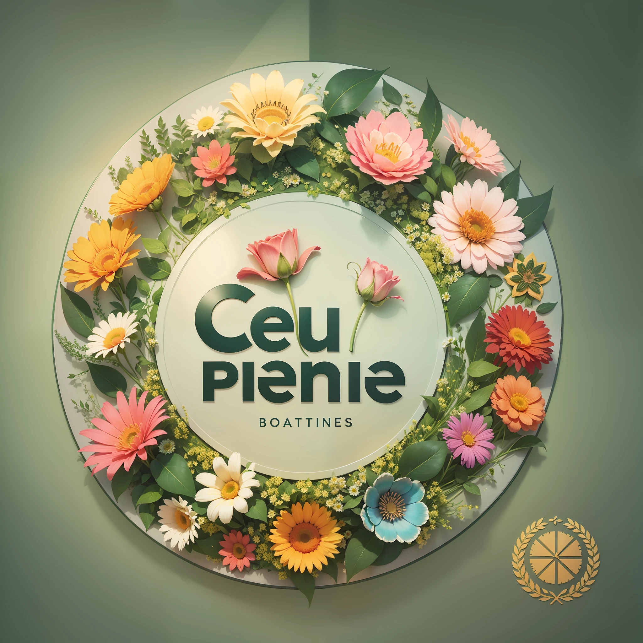 Here's a description of a flower shop logo with flower themes in a circular shape, incorporating the company name "CÉU PLANTAS":
The logo features a circular shape that represents unity, wholeness, and eternity. Within the circle, various types of flowers are delicately illustrated, creating an intricate and vibrant floral display. The flowers chosen can include a combination of popular choices like roses, daisies, tulips, and lilies, along with other botanical elements such as leaves and vines.
The color palette of the logo is inspired by nature, with soft and soothing shades dominating. A harmonious blend of pastel hues like blush pink, lavender, mint green, and buttery yellow is used for the flowers, while the leaves and vines can incorporate shades of deep green to add depth and contrast.
In the center of the circular design, the company name "CÉU PLANTAS" is elegantly displayed using a clean and legible font. The font style could be a combination of a cursive script font for "CÉU" to convey a sense of elegance and sophistication, and a sans-serif font for "PLANTAS" to ensure readability.
To further enhance the logo's appeal, subtle gradients or shading techniques can be applied to the flowers and leaves, adding a touch of dimension and realism. Additionally, the circular shape can be framed with a thin, graceful line or a decorative border that complements the overall design.
Overall, the flower shop logo for CÉU PLANTAS should exude a sense of natural beauty, elegance, and professionalism, while capturing the essence of the floral world. --auto --s2