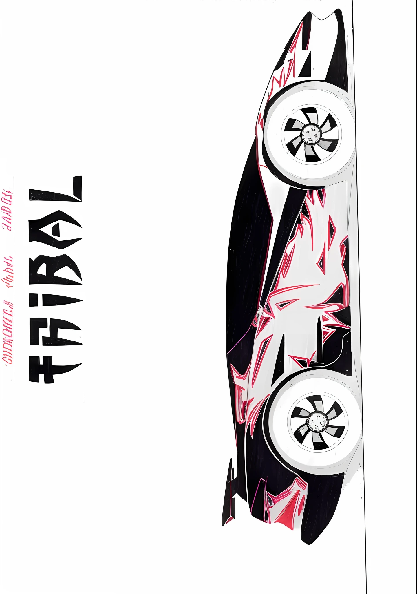 there is a skateboard with a design on it on a black background, detailed cover artwork, side profile artwork, promotional artwork, official artwork, phone wallpaper, album cover, vehicle concept photo!!, album artwork, cover art, inspired by Dahlov Ipcar, album cover!, outlined!!!, package cover, cd cover artwork, promo art, sumai-e artstyle