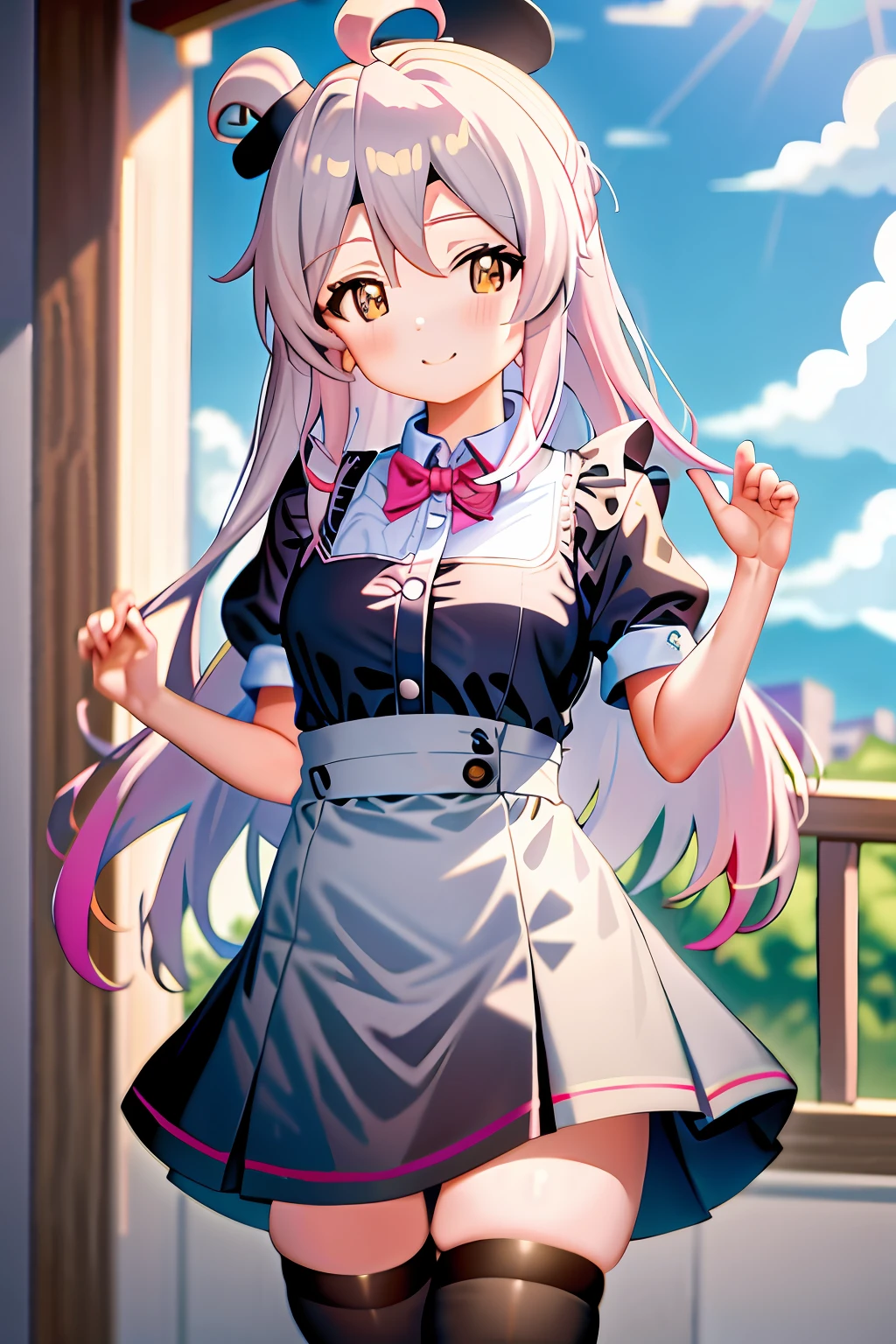 masterpiece, best quality, vr-hoshimi, solo, 1girl, sunshine, thighhighs, apron