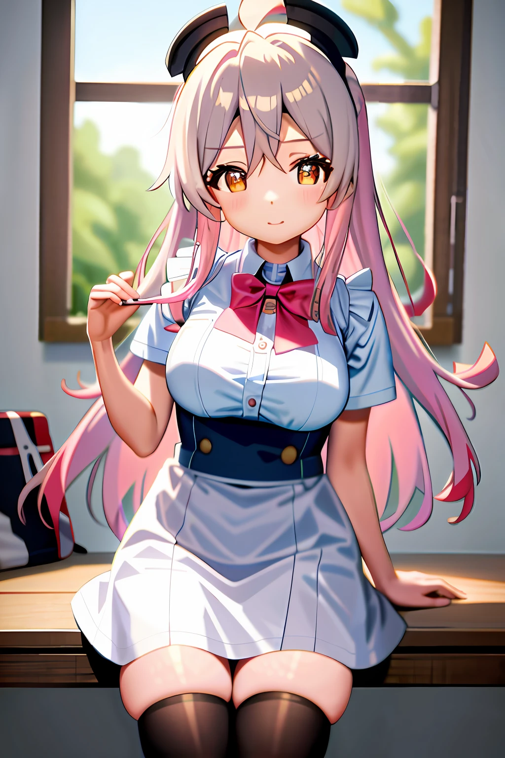 masterpiece, best quality, vr-hoshimi, solo, 1girl, sunshine, thighhighs, apron