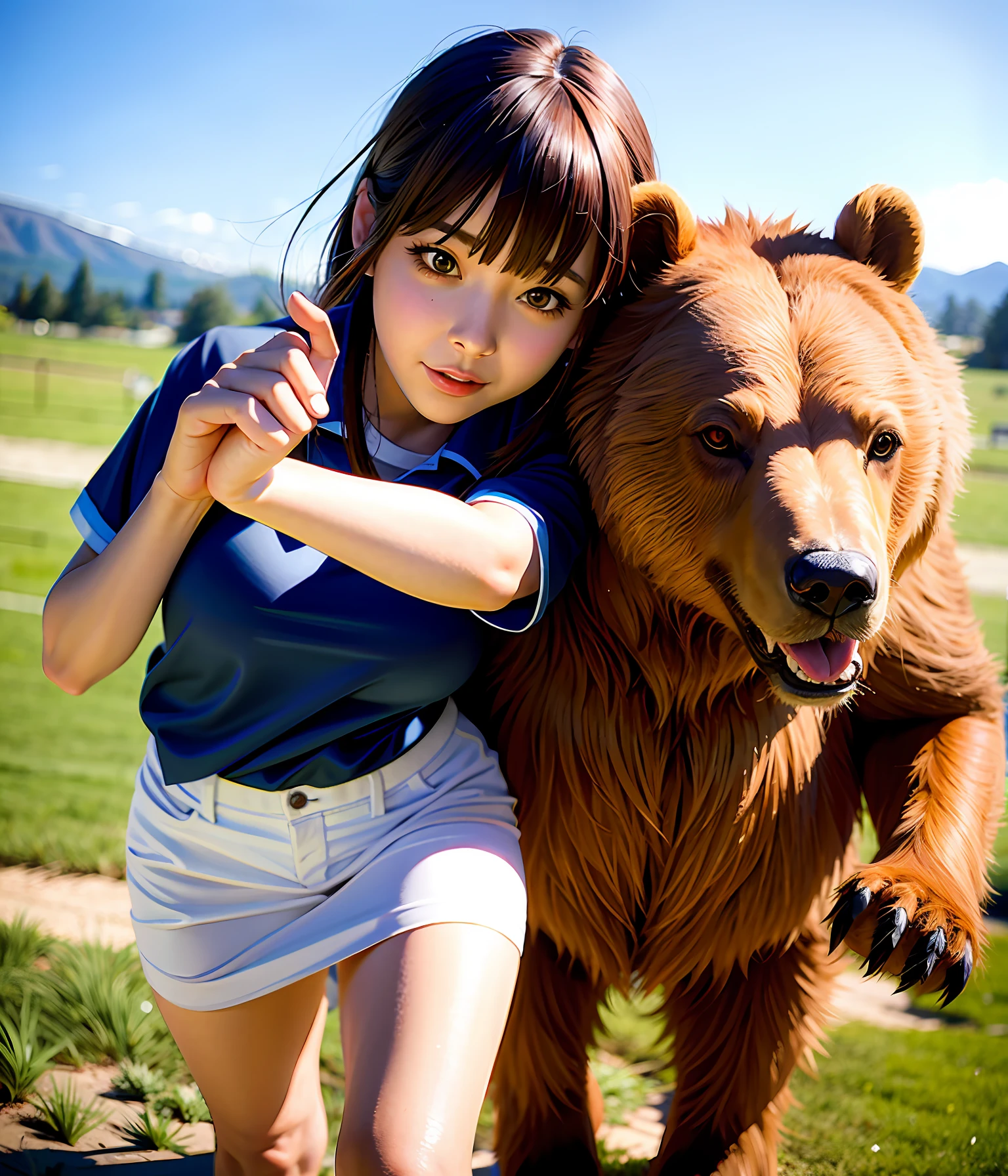 High school girl fighting a bear