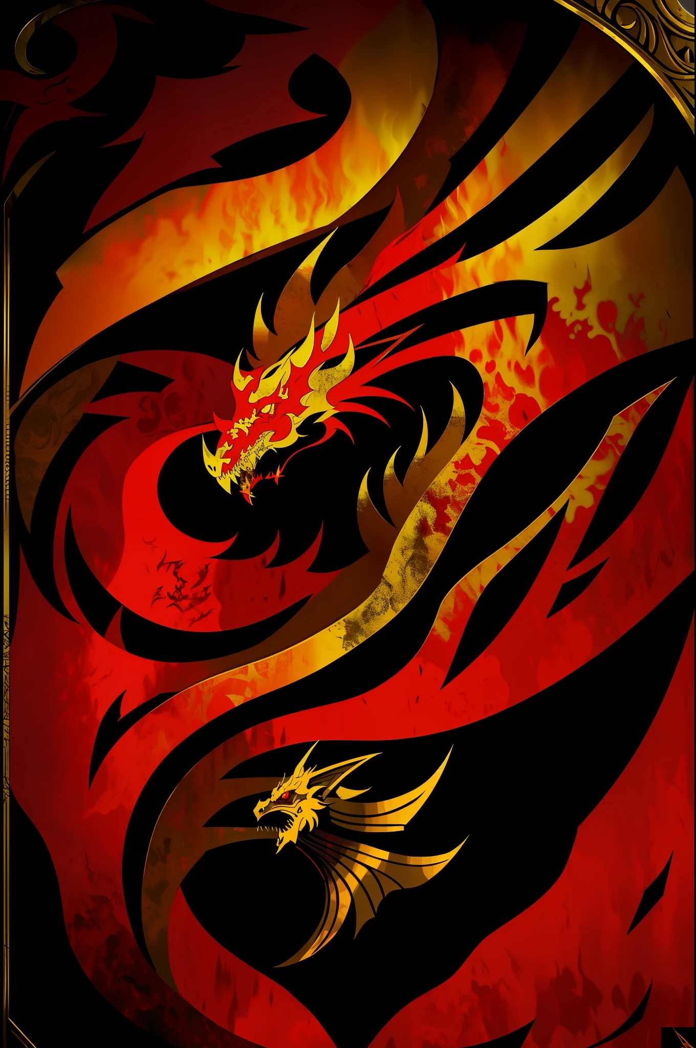 Coat of arms of the empire of flames with a demonic dragon, leather plate, simple art
