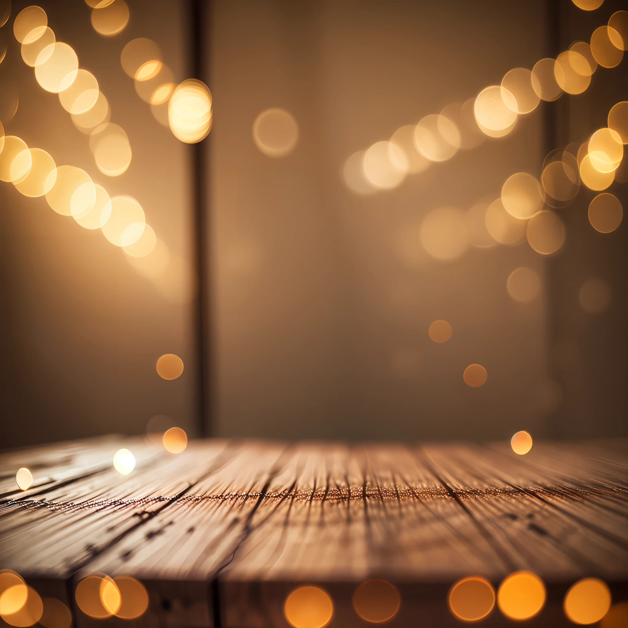 Empty wooden table top with bokeh lights on blurred --auto --s2