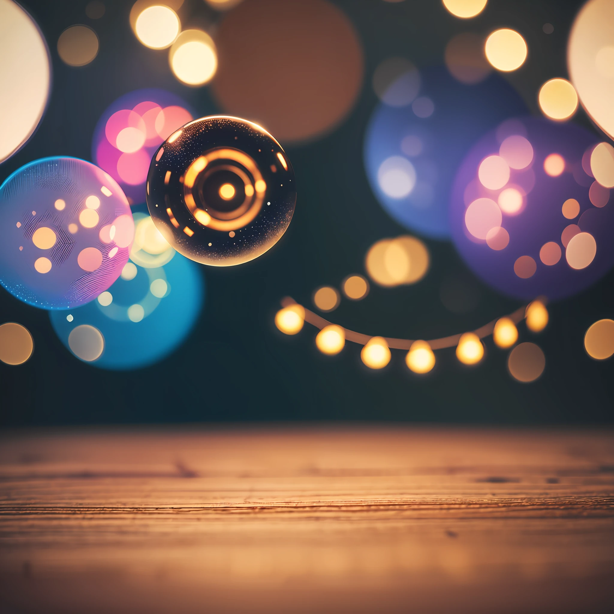 Empty wooden table top with bokeh lights on blurred --auto --s2