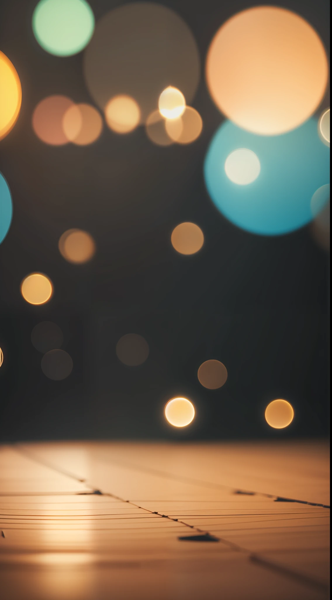 Empty wooden table top with bokeh lights on blurred