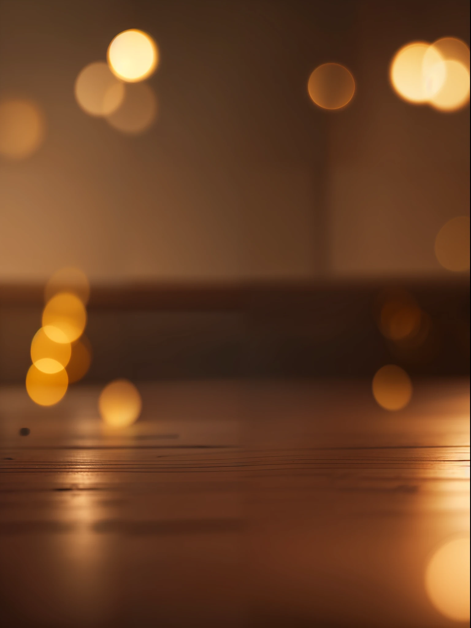 Empty wooden table top with bokeh lights on blurred