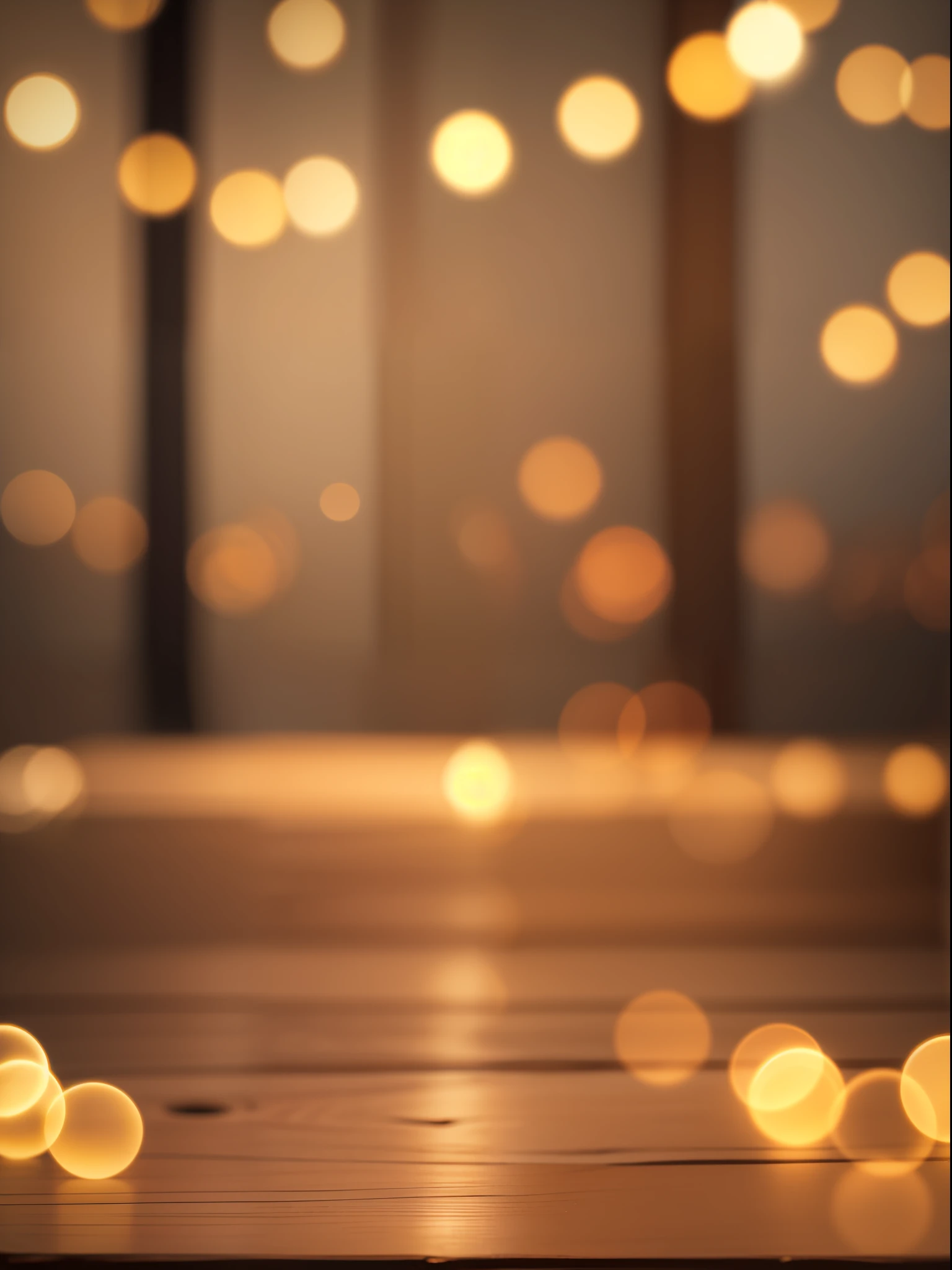 Empty wooden table top with bokeh lights on blurred