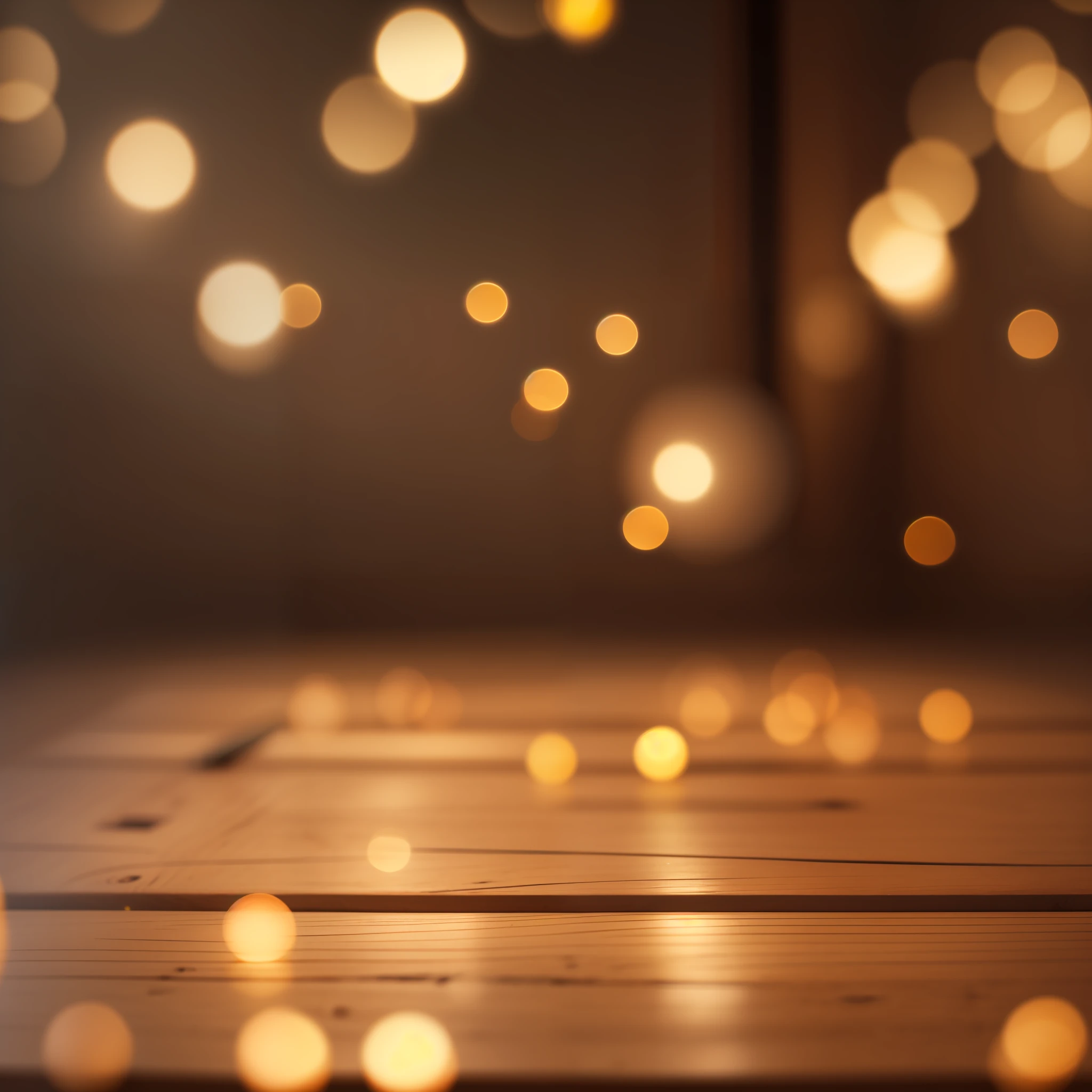 Empty wooden table top with bokeh lights on blurred
