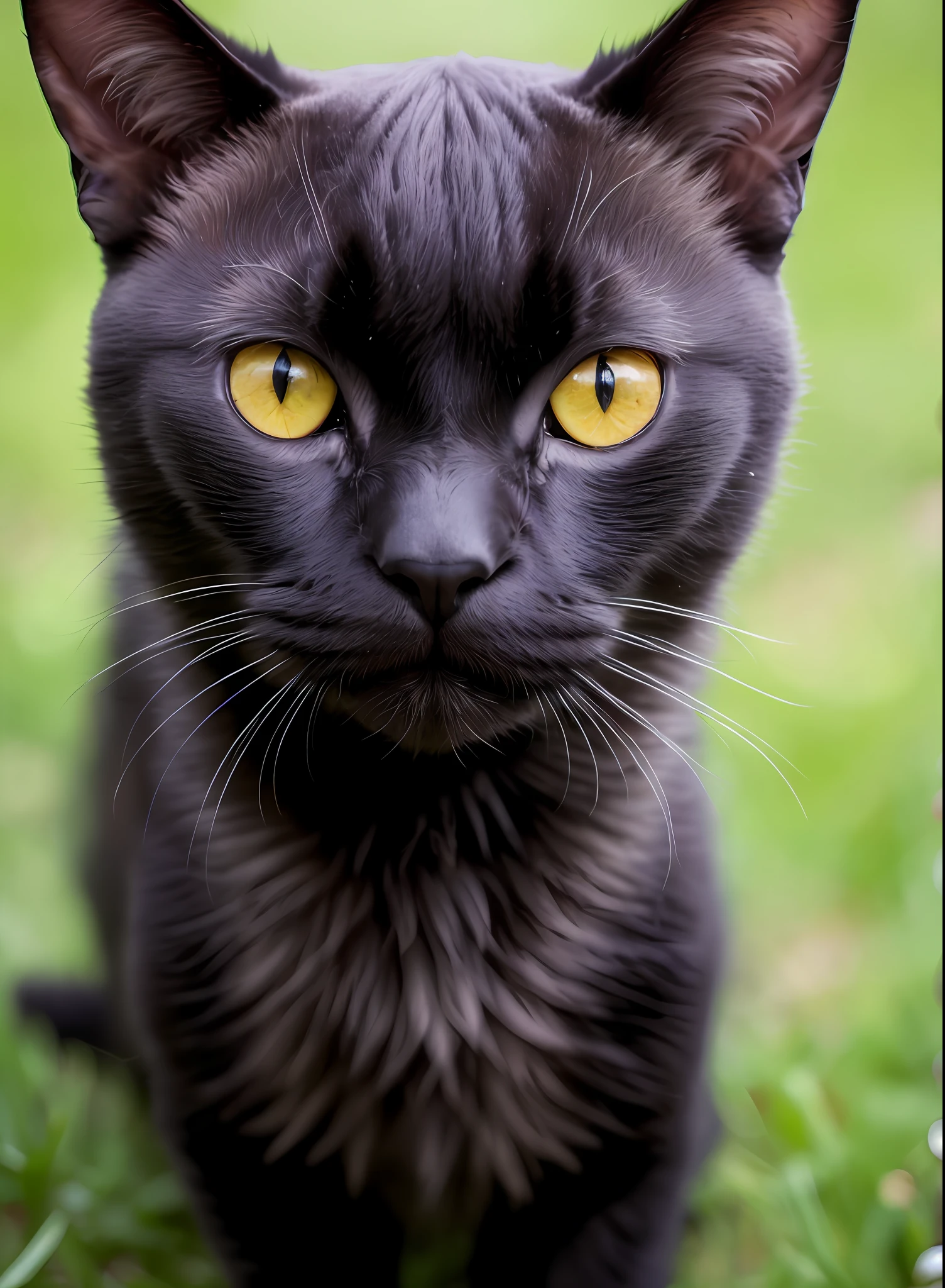 Close-up portrait of a gorgeous black cat with yellow eyes (seriously: 1.2) look (light from the bright side light rim: 1.2), cute, deep dark shadows dramatic camera angle high-contrast color gradation (masterpiece: 1.2) (photorealistic: 1.2) (bokeh: 1.2) (best quality) (detailed skin:1.3) (intricate details) (8k) (HDR) (cinematic lighting) (sharp focus)