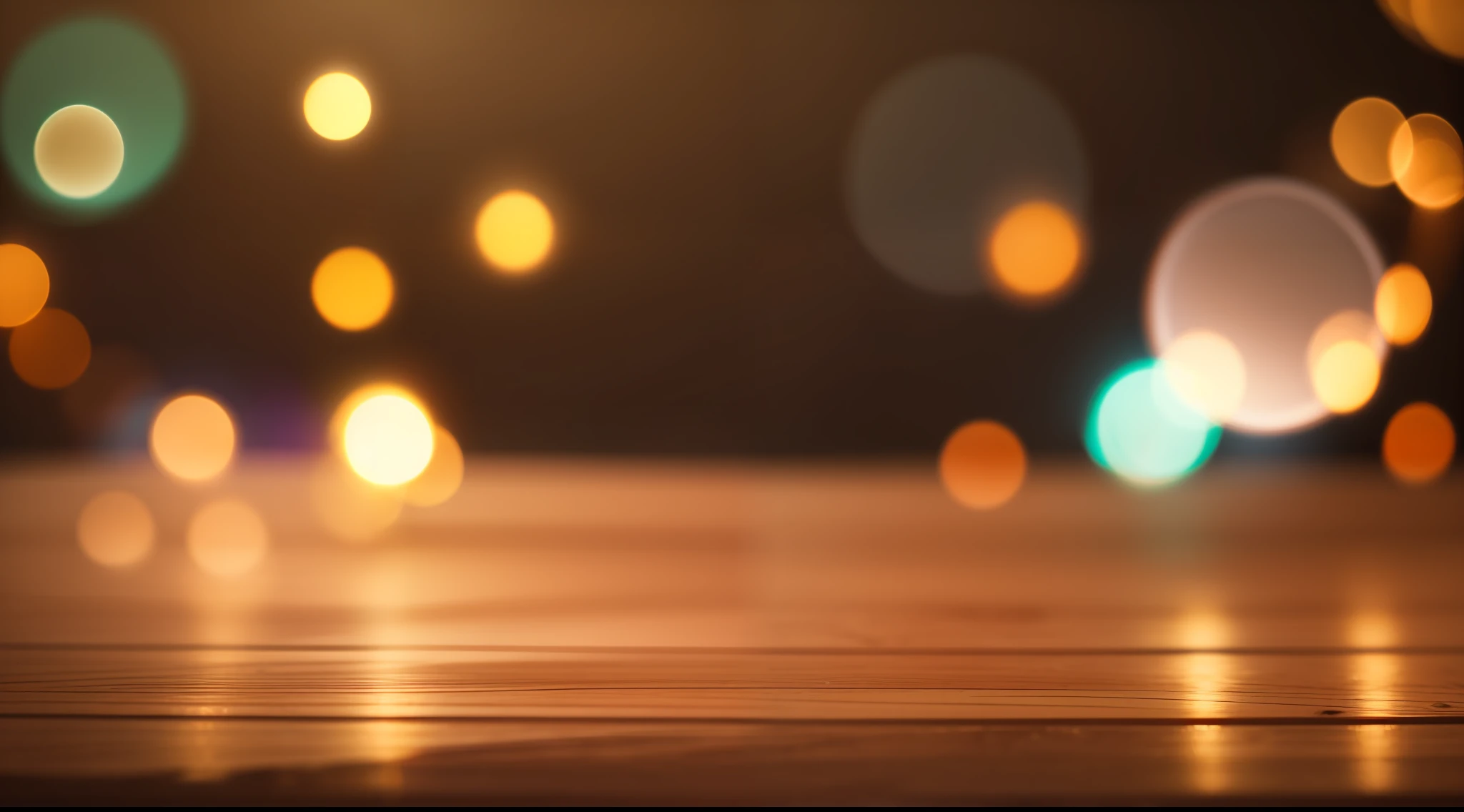 Empty wooden table top with bokeh lights on blurred