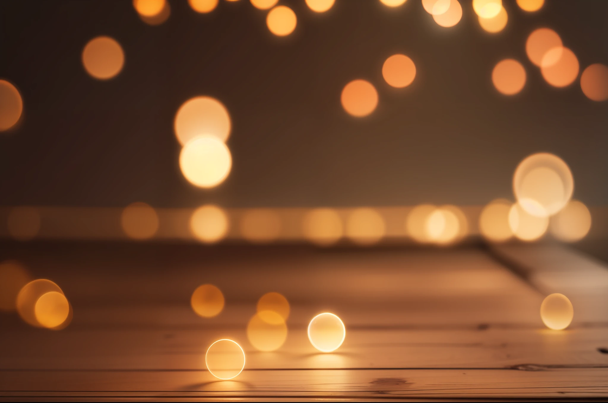 Empty wooden table top with bokeh lights on blurred