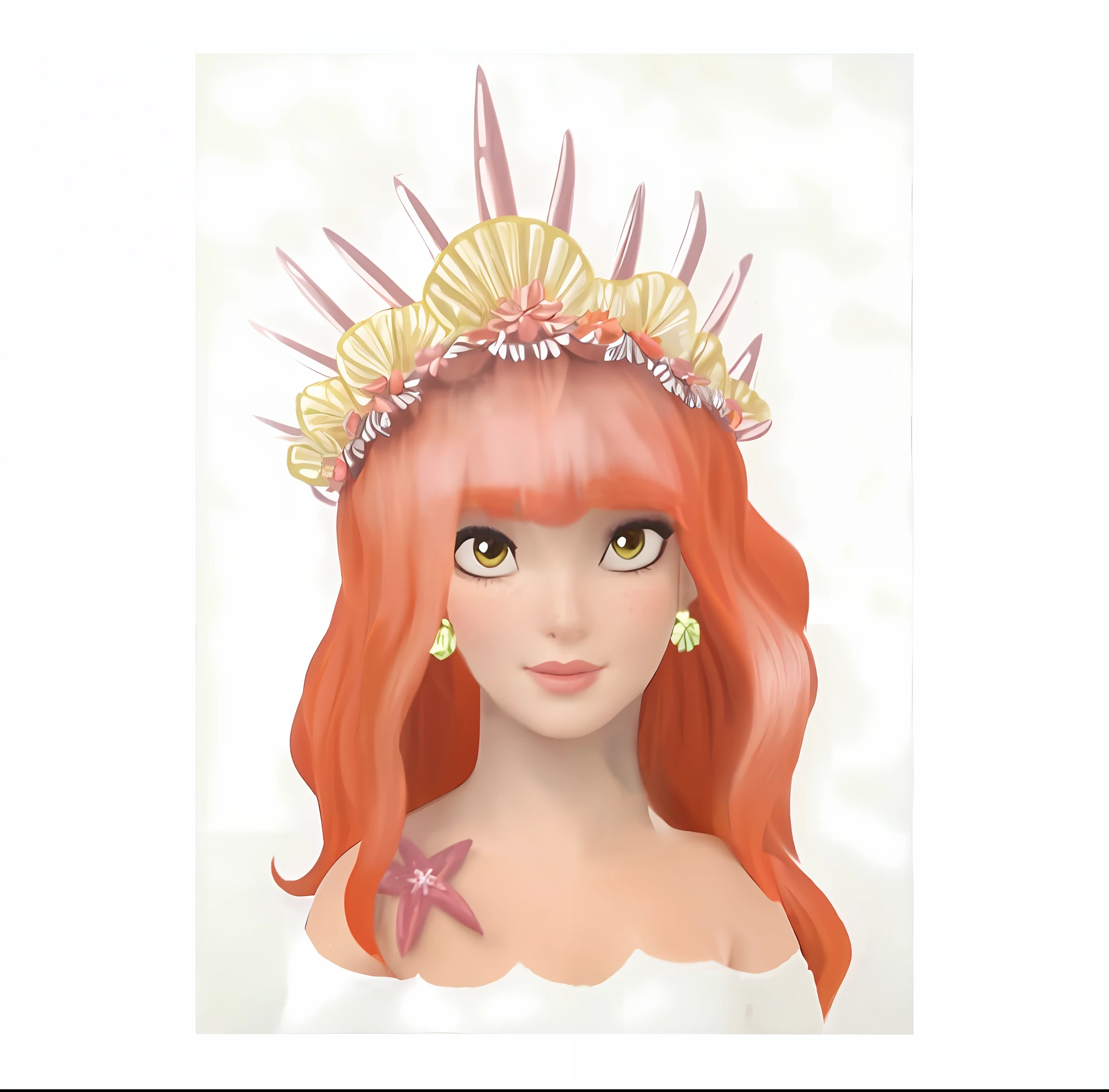 there is a drawing of a woman with a crown on her head, portrait of mermaid queen, coral headdress, portrait of a goddess, maiden with copper hair, jellyfish headdress, portrait of mermaid warrior, red haired goddess, sea queen, portrait of mermaid, lotus floral crown girl, beautiful portrait of nami, the tentacle crown, jellyfish priestess, coral accessories, bright coral crown, coral rings, shiny coral crown