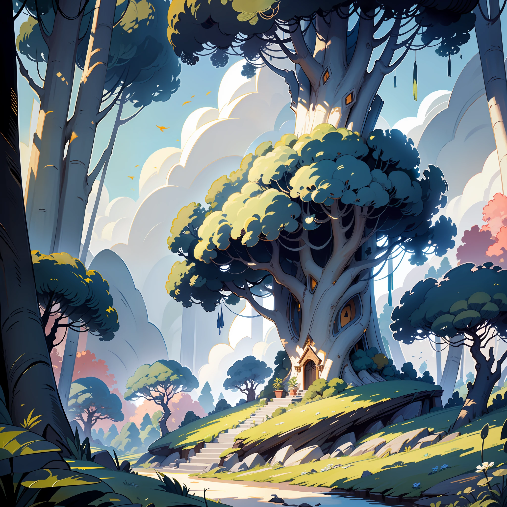 In a secluded landscape lies a majestic tree, lonely in its grandeur. Its branches stretch skyward, dancing gently in the breeze. Its leaves, a mosaic of vibrant colors, create a lush contrast to the cloudless blue sky.
The tree is located in an open field, surrounded by verdant grass and dotted with colorful wildflowers. The grass extends as far as the eye can see, creating a sense of serenity and tranquility.
In the background, a mountain range rises imposingly, shrouded in a subtle haze that adds a touch of mystery to the landscape. The mountain peaks are lost in the clouds, like silent guardians of the scenery.
The sun illuminates the scene with its golden light, creating soft shadows that dance around the tree and the surrounding vegetation. The sun's rays pierce through the leaves of the tree, creating a play of light and shadows that adds a sense of charm and magic.
In this secluded place, nature expresses itself in its purest and most exuberant form. It is a tranquil retreat where one can appreciate the unspoiled beauty of the earth and connect with the serenity and grandeur of the natural world.