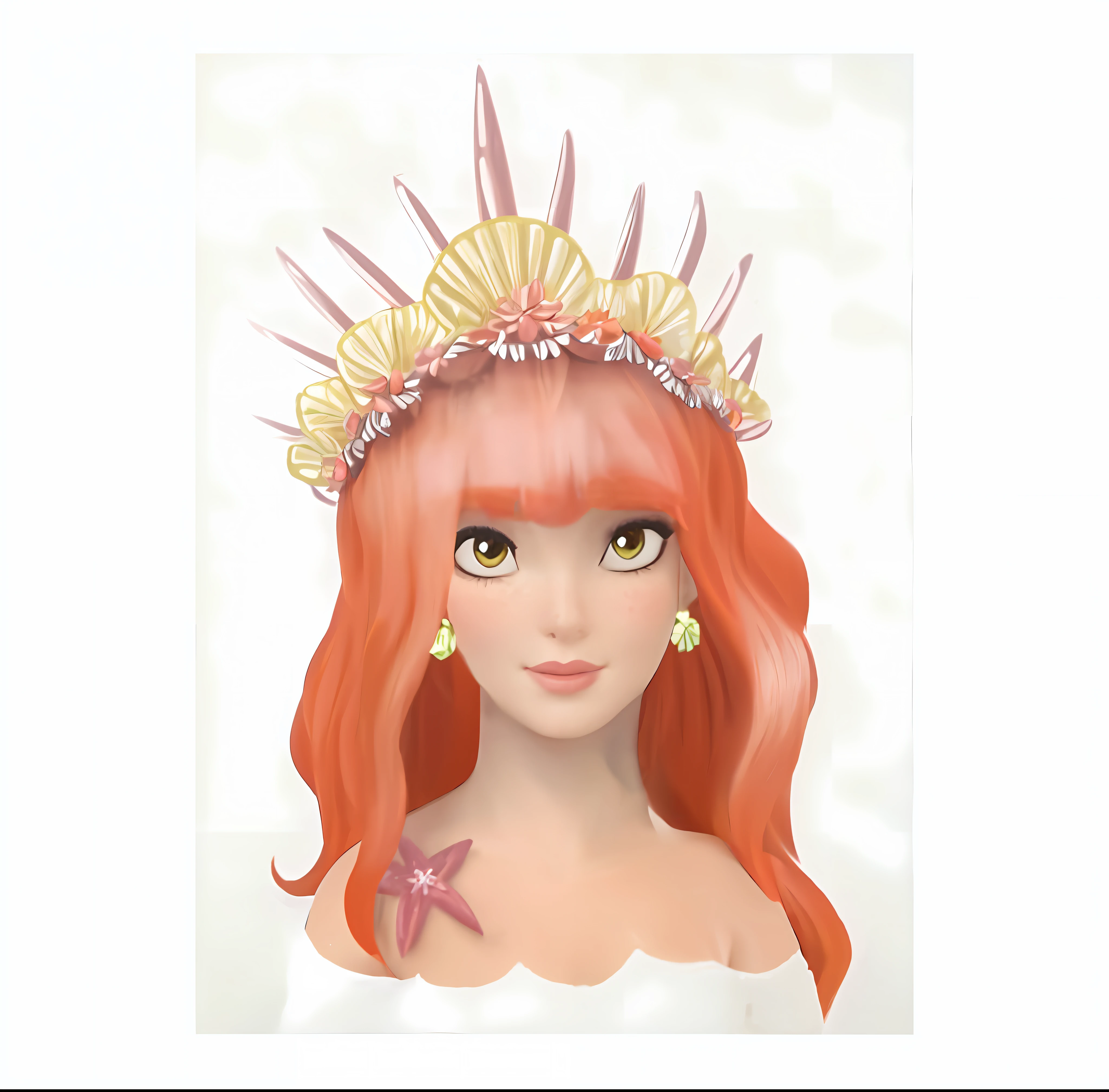there is a drawing of a woman with a crown on her head, portrait of mermaid queen, coral headdress, portrait of a goddess, maiden with copper hair, jellyfish headdress, portrait of mermaid warrior, red haired goddess, sea queen, portrait of mermaid, lotus floral crown girl, beautiful portrait of nami, the tentacle crown, jellyfish priestess, coral accessories, bright coral crown, coral rings, shiny coral crown