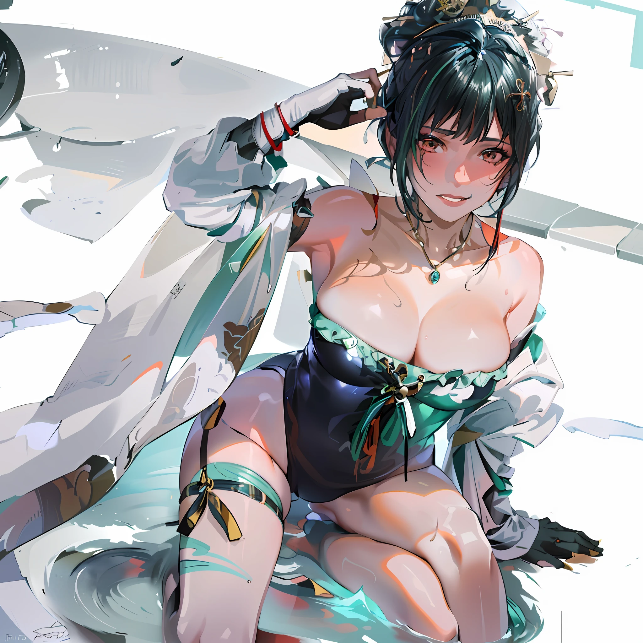 there is a woman in a bathing suit sitting in a pool, japanese goddess, closeup fantasy with water magic, realistic young gravure idol, wet swimsuit, gorgeous maid, young sensual gravure idol, bottom angle, japanese model, next to a pool, gorgeous chinese model, in kimono, masayoshi suto and artgerm, anime girl cosplay