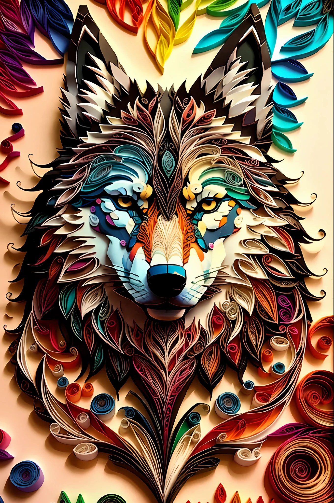 wolf,multi dimensional paper quilling, art, chibi,
yang08k, beautiful, colorful,
masterpieces, top quality, best quality, official art, beautiful and aesthetic,