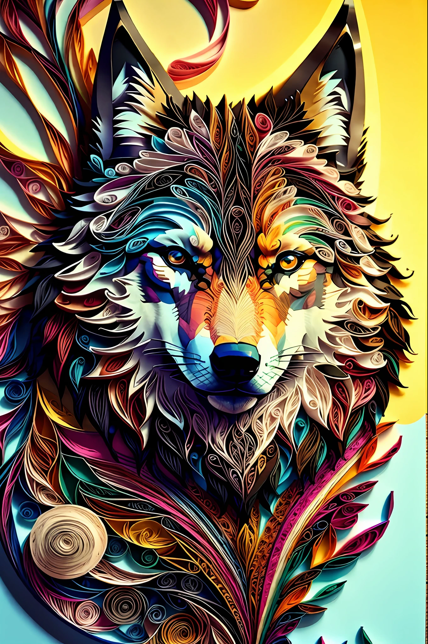 wolf,multi dimensional paper quilling, art, chibi,
yang08k,  beautiful,  colorful,
masterpieces, top quality, best quality, official art, beautiful and aesthetic,