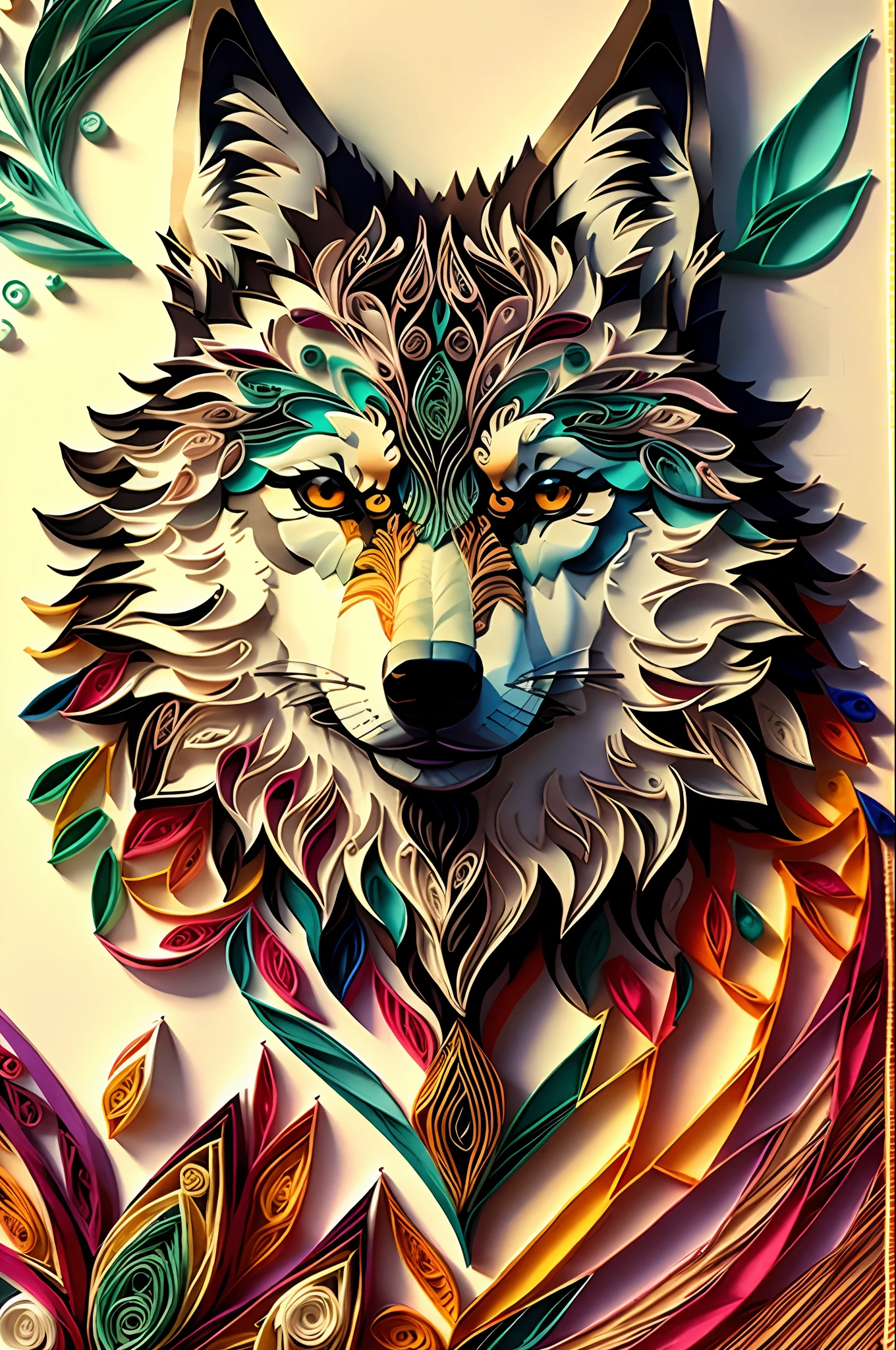 wolf,multi dimensional paper quilling, art, chibi,
yang08k,  beautiful,  colorful,
masterpieces, top quality, best quality, official art, beautiful and aesthetic,