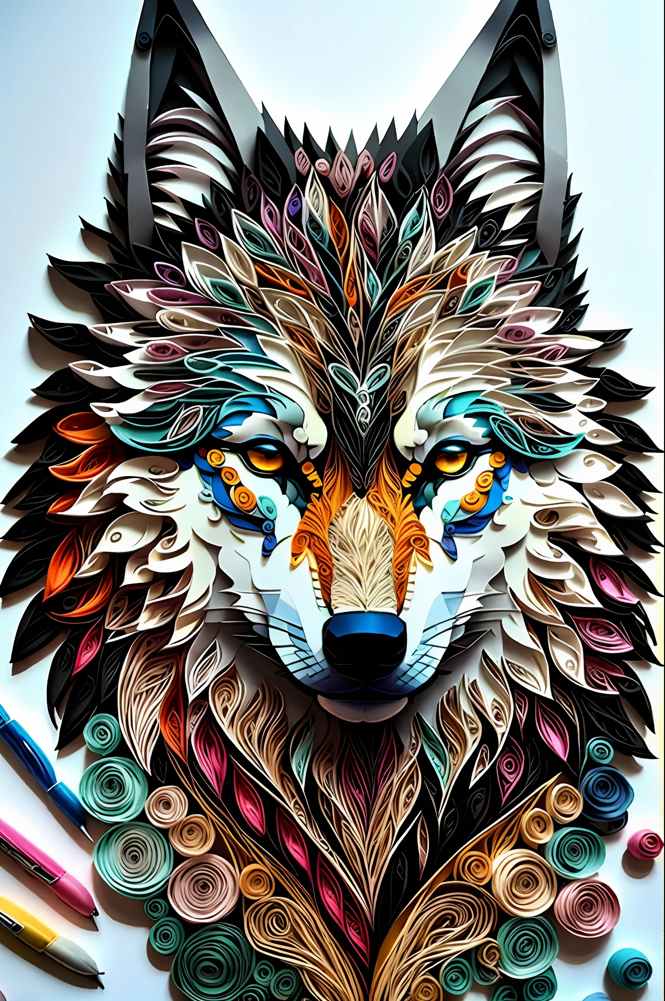 wolf,multi dimensional paper quilling, art, chibi,
yang08k, beautiful, colorful,
masterpieces, top quality, best quality, official art, beautiful and aesthetic,