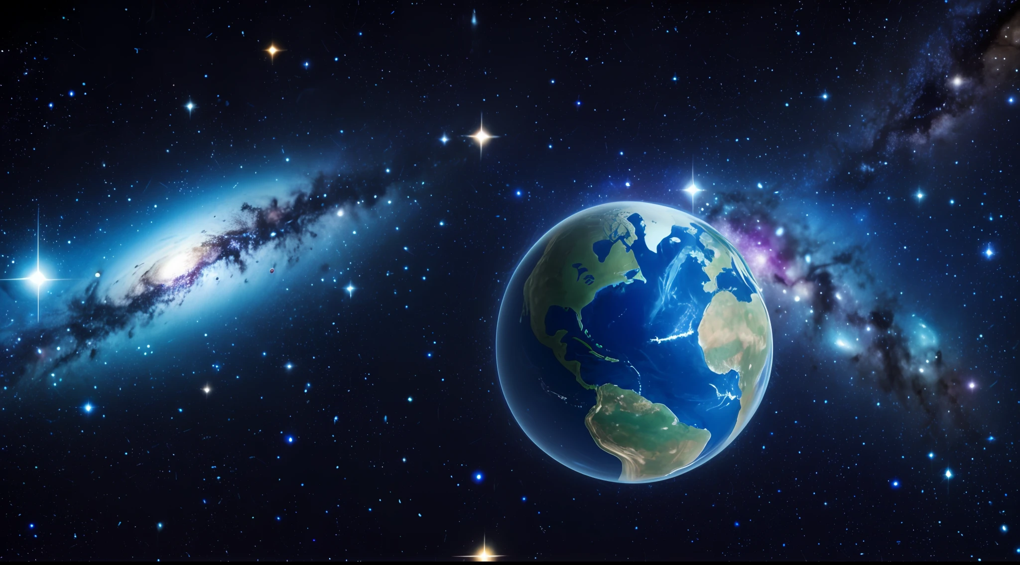 space, milky waygalaxy, stars, pretty blue earth, earth real, reality, celestial body, solar system, ridiculous resolution, high resolution, 8k, (masterpiece: 1.4), super detail, seen from afar, many stars, reality, 50 million light years, space, gradient, floating, --v 6