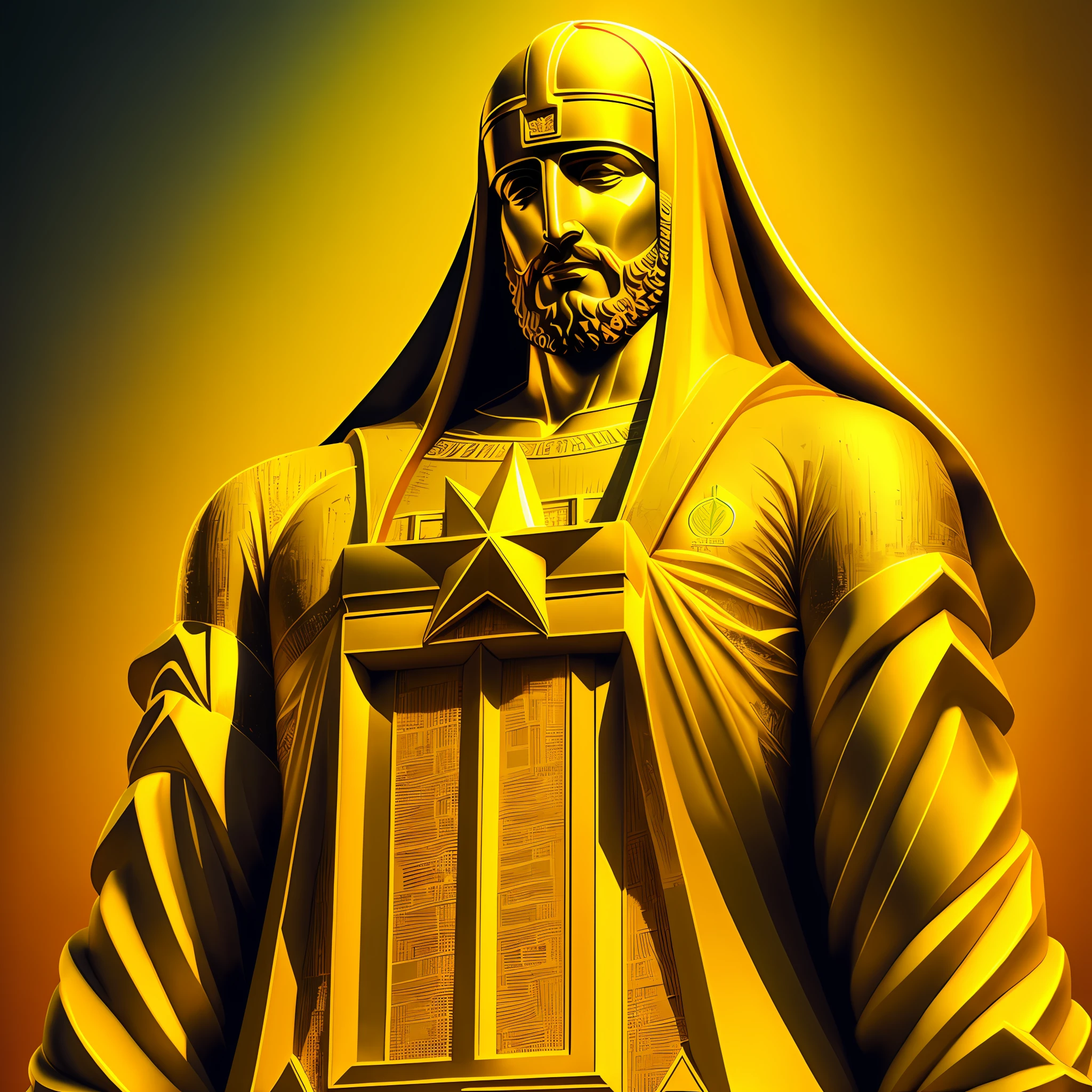 Christ the Redeemer in Rio de Janeiro Brazil wearing the yellow outfit with the logo in the shape of bitcoin