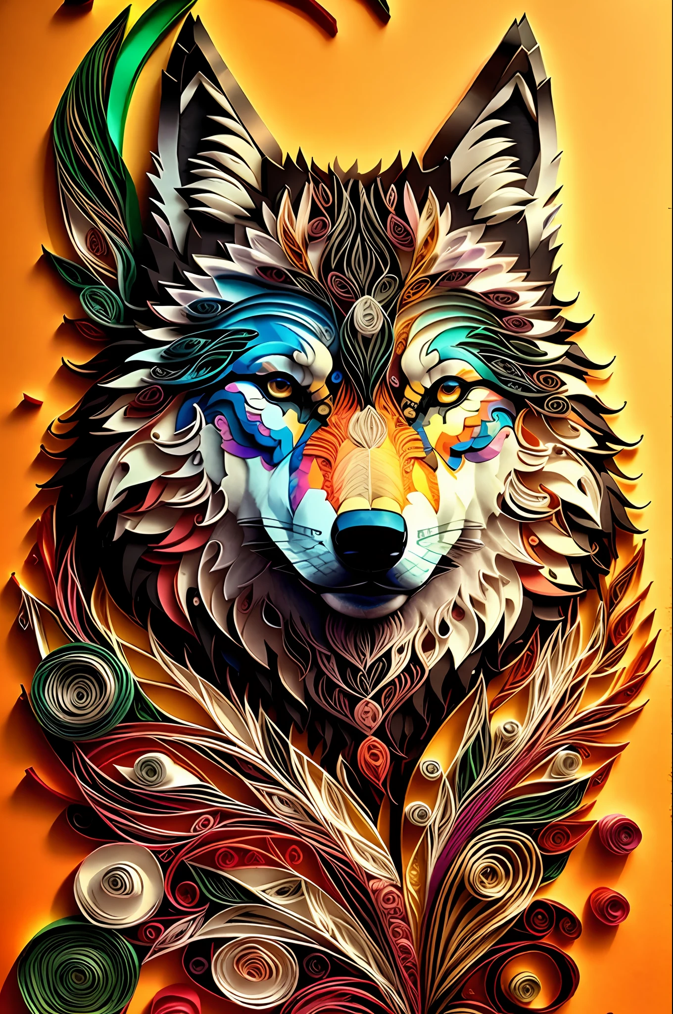 wolf,multi dimensional paper quilling, art, chibi,
yang08k,  beautiful,  colorful,
masterpieces, top quality, best quality, official art, beautiful and aesthetic,