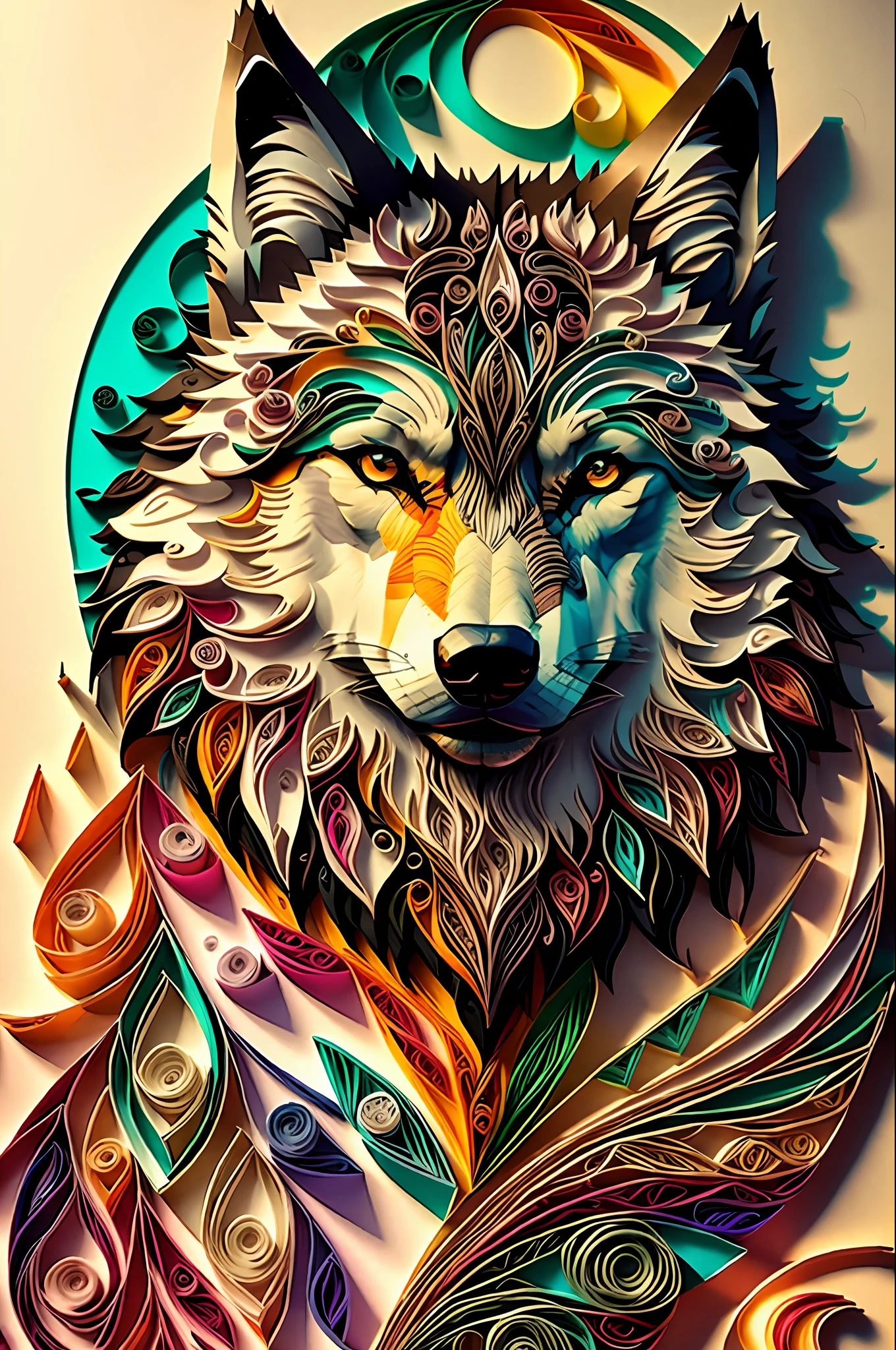 wolf,multi dimensional paper quilling, art, chibi,
yang08k,  beautiful,  colorful,
masterpieces, top quality, best quality, official art, beautiful and aesthetic,