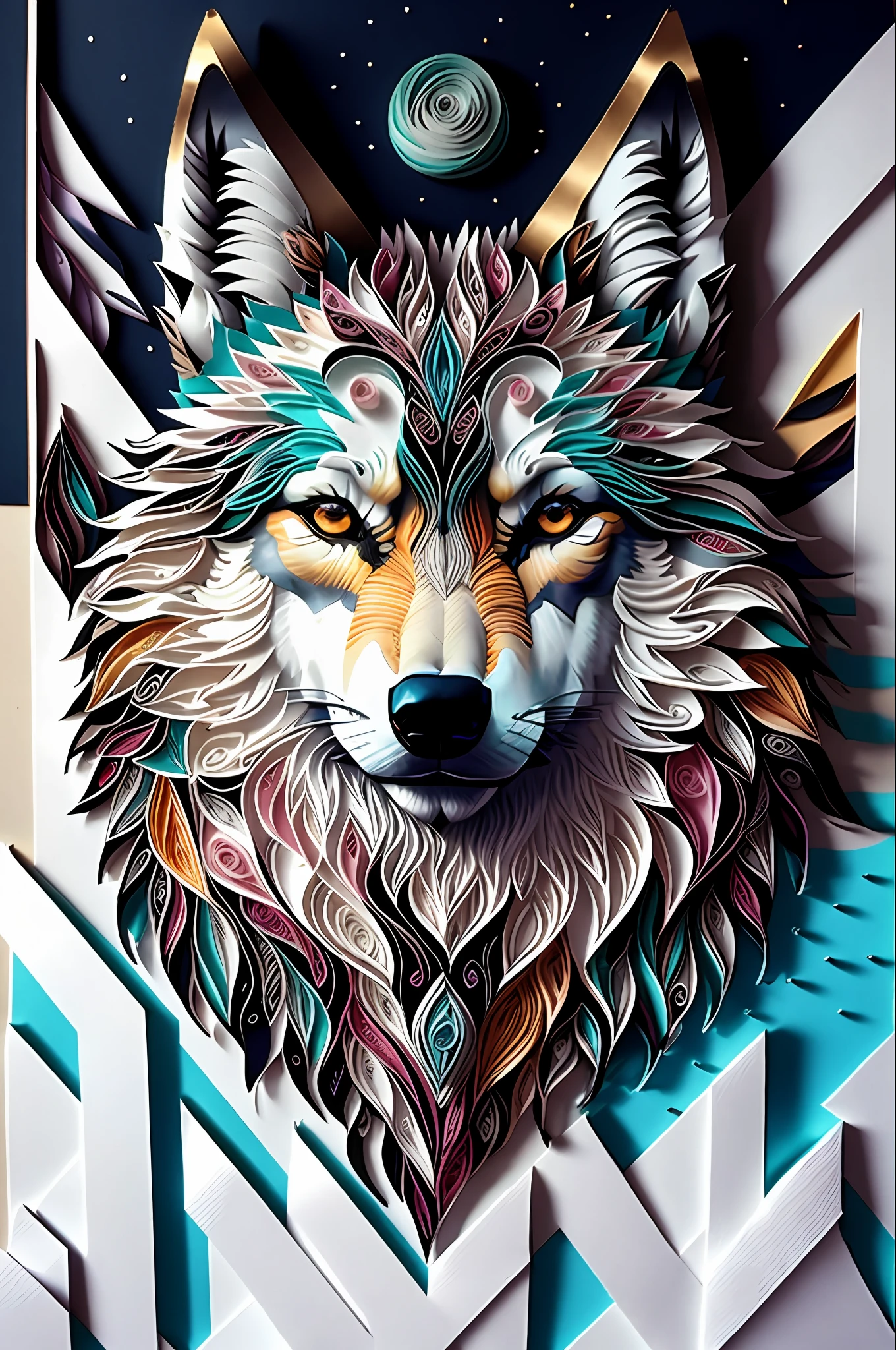 wolf,multi dimensional paper quilling, art, chibi,
yang08k,  beautiful,  colorful,
masterpieces, top quality, best quality, official art, beautiful and aesthetic,