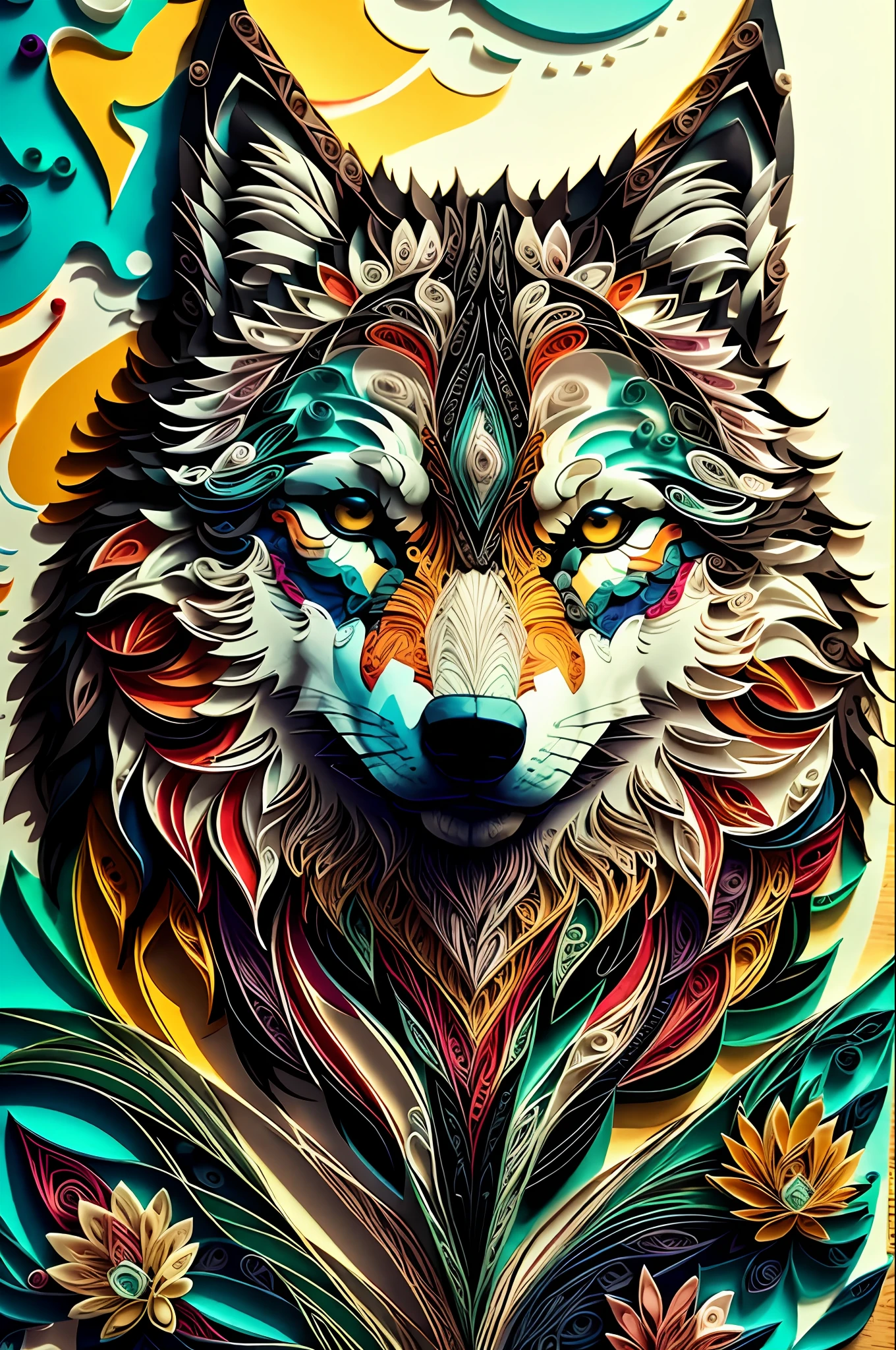 wolf,multi dimensional paper quilling, art, chibi,
yang08k, beautiful, colorful,
masterpieces, top quality, best quality, official art, beautiful and aesthetic,