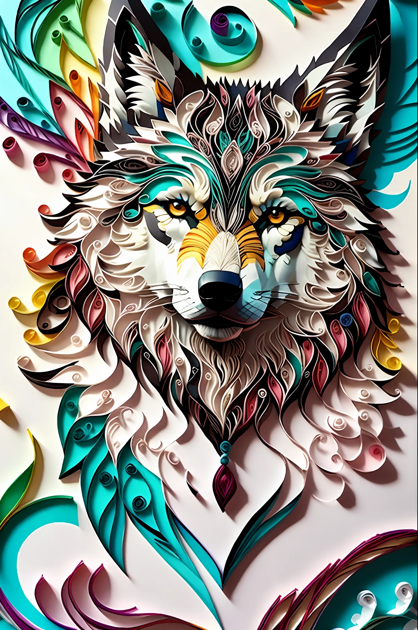 wolf,multi dimensional paper quilling, art, chibi,
yang08k, beautiful, colorful,
masterpieces, top quality, best quality, official art, beautiful and aesthetic,