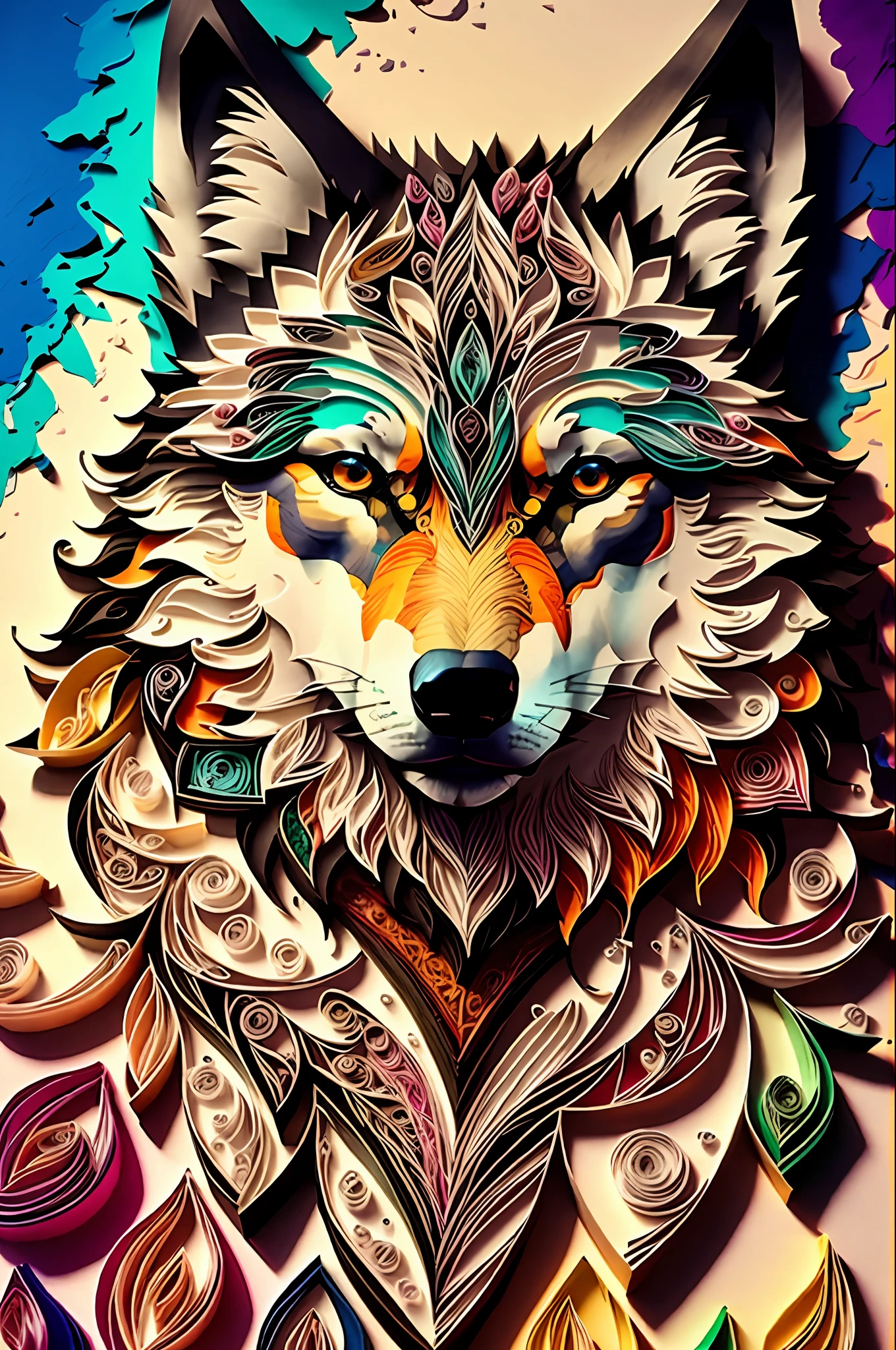 wolf,multi dimensional paper quilling, art, chibi,
yang08k, beautiful, colorful,
masterpieces, top quality, best quality, official art, beautiful and aesthetic,