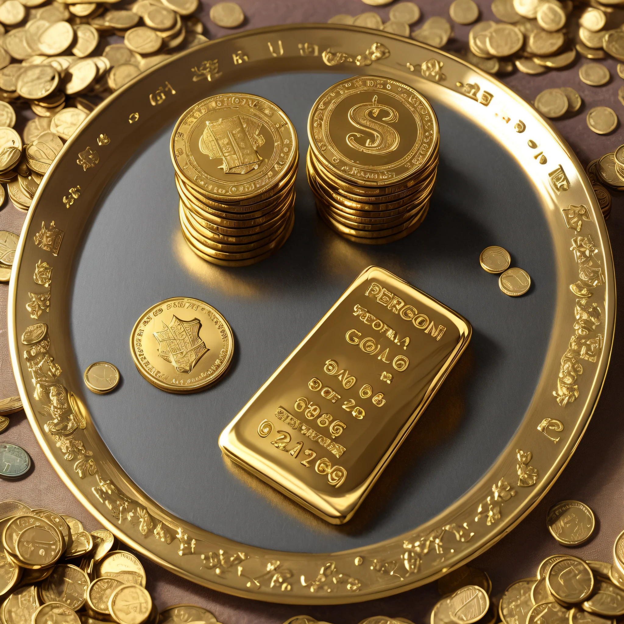 pot with gold coins, gold bar, dollar sign, money, 8k, realistic --auto --s2