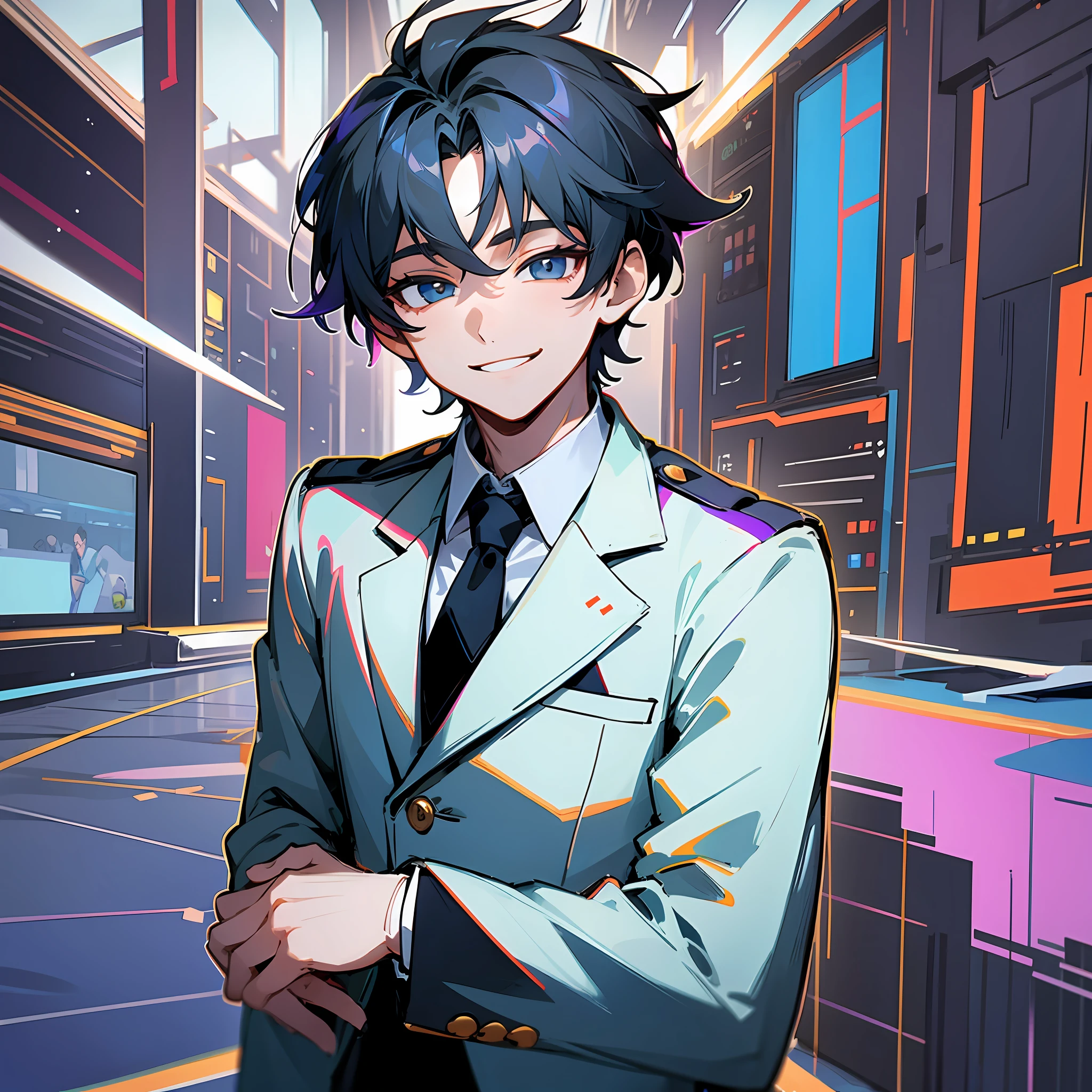 1 Boy, Solo, Blazer Uniform, Tie, Smile, Bold Outline, Esports, --auto --s2