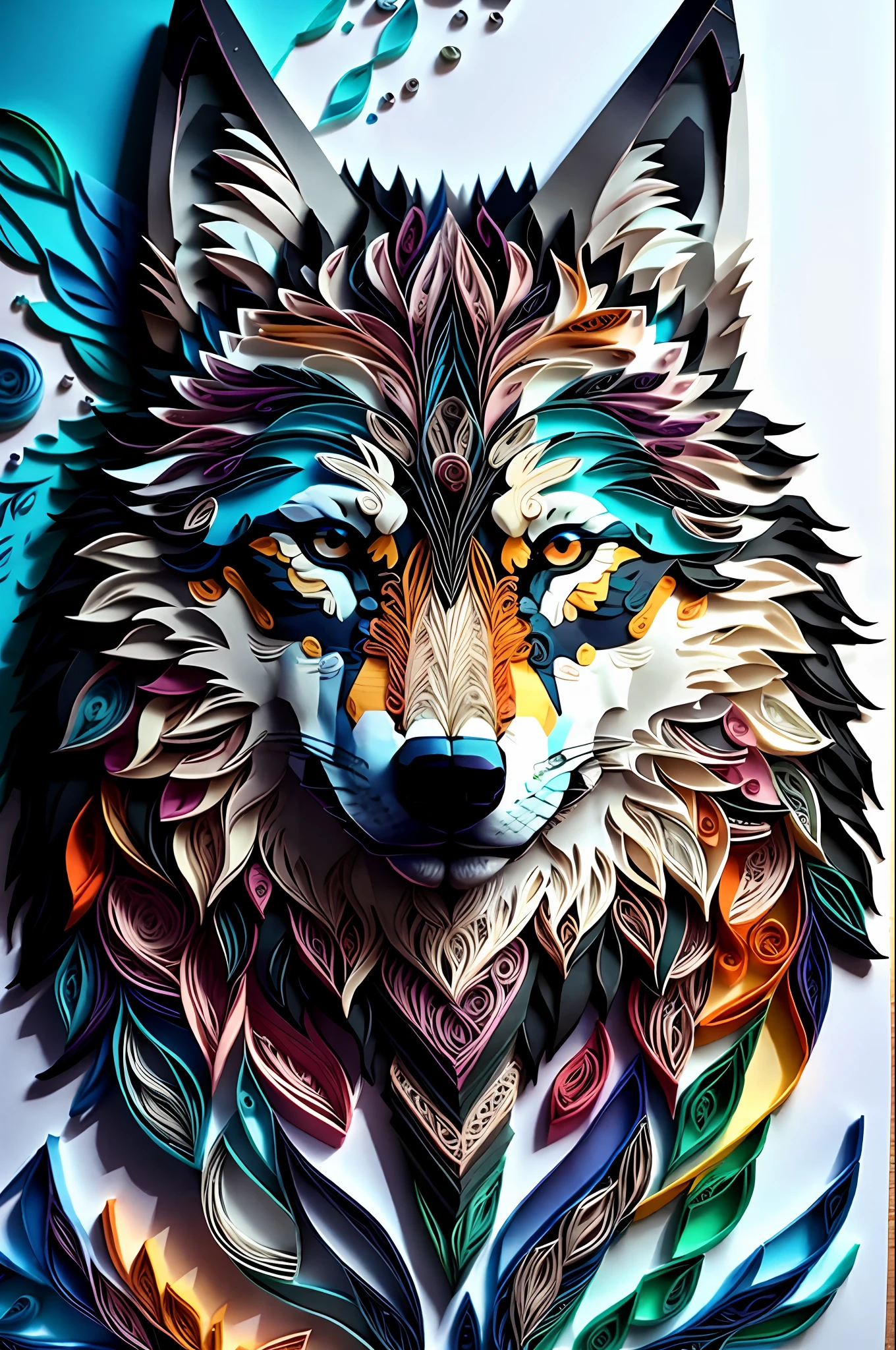 wolf,multi dimensional paper quilling, art, chibi,
yang08k,  beautiful,  colorful,
masterpieces, top quality, best quality, official art, beautiful and aesthetic,