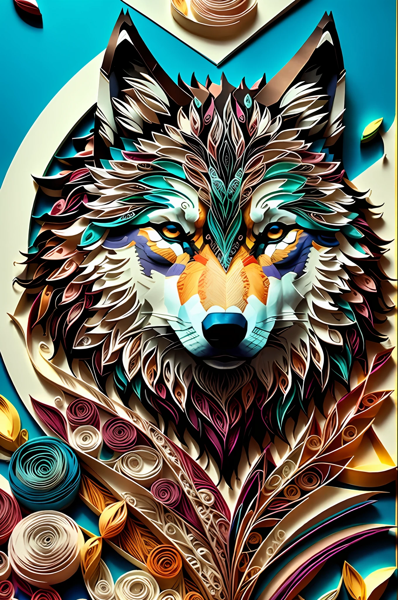 wolf,multi dimensional paper quilling, art, chibi,
yang08k,  beautiful,  colorful,
masterpieces, top quality, best quality, official art, beautiful and aesthetic,